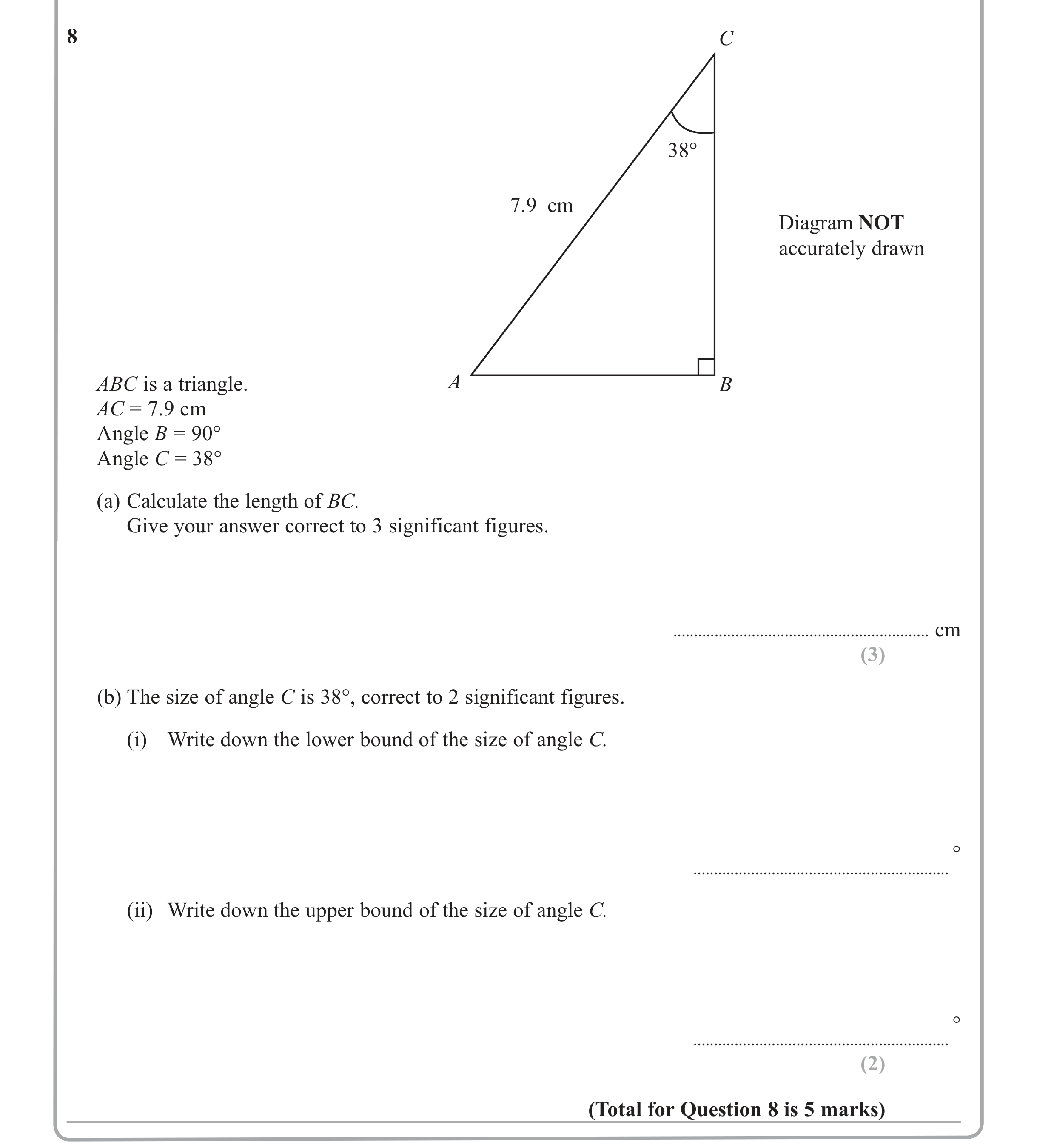 Question 8 — Trig — Edexcel iGCSE Jan 2013