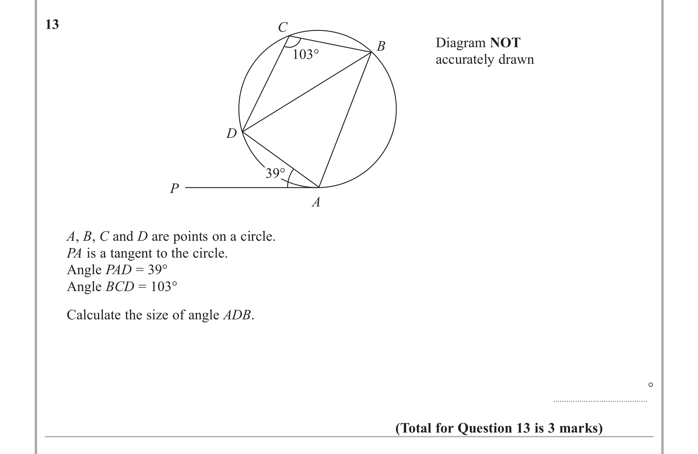 Question 13 — Circles — Edexcel iGCSE June 2013