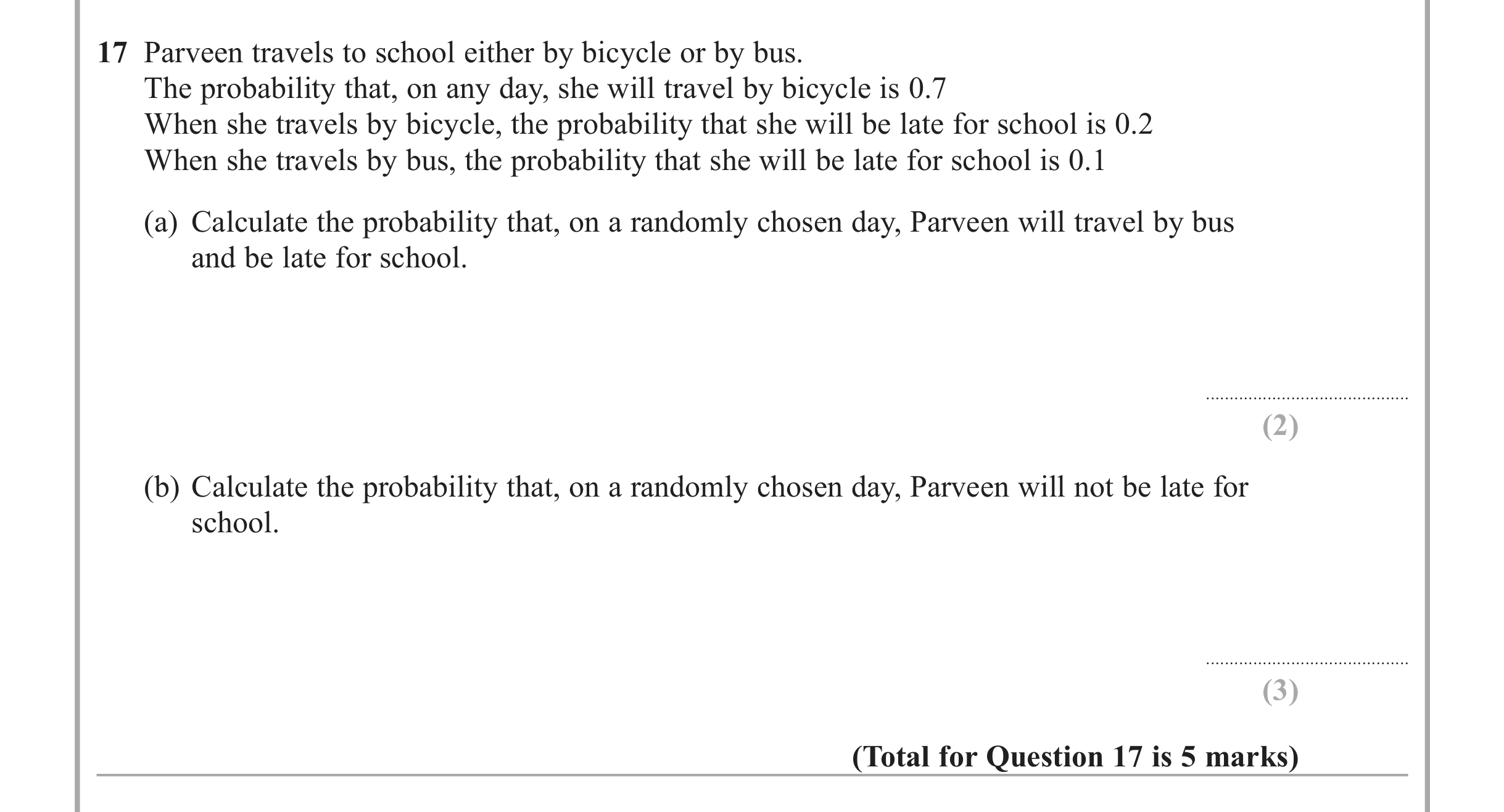 Question 17 — Probability — Edexcel iGCSE June 2013