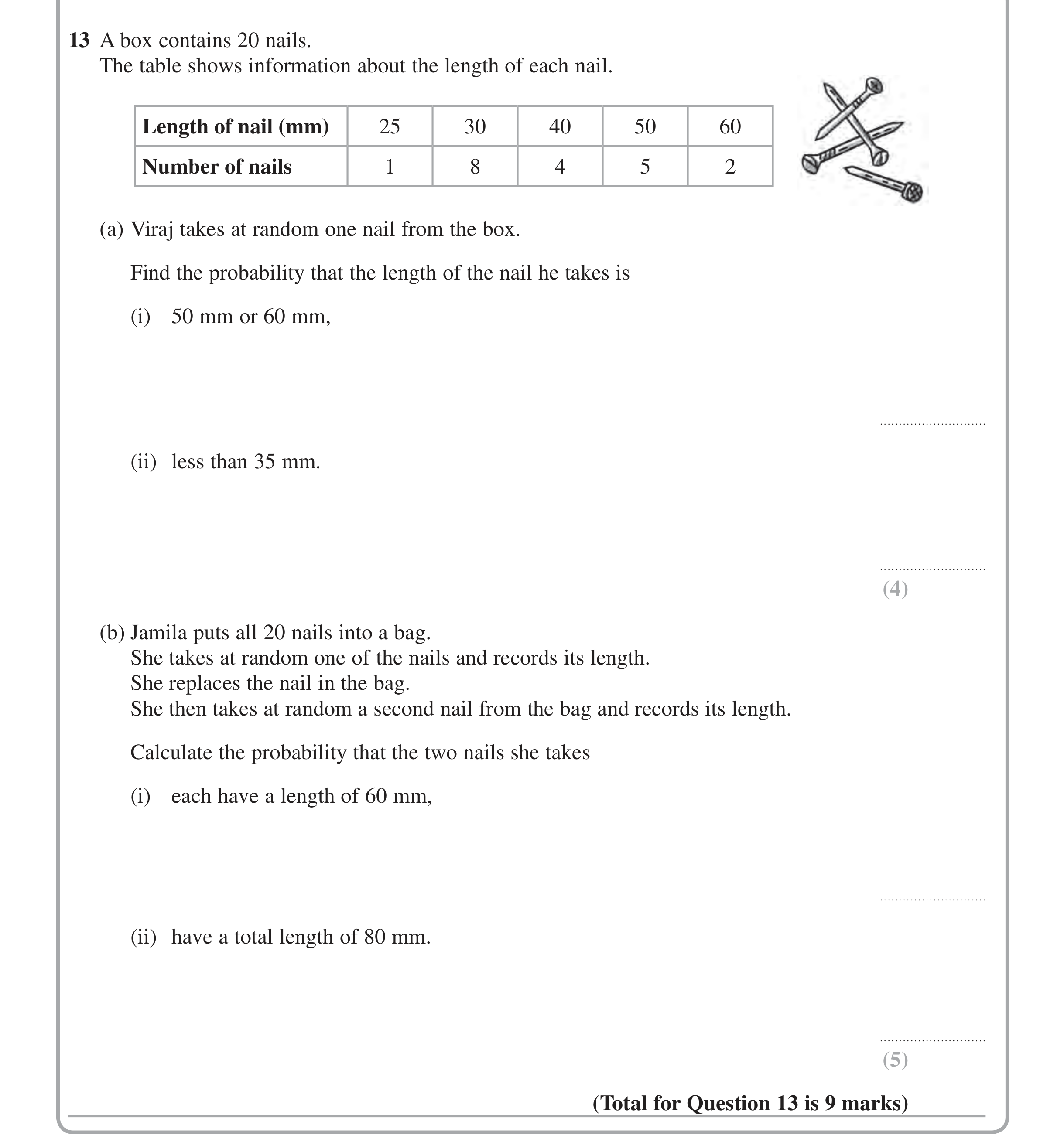 Question 13 — Probability — Edexcel iGCSE Jan 2014