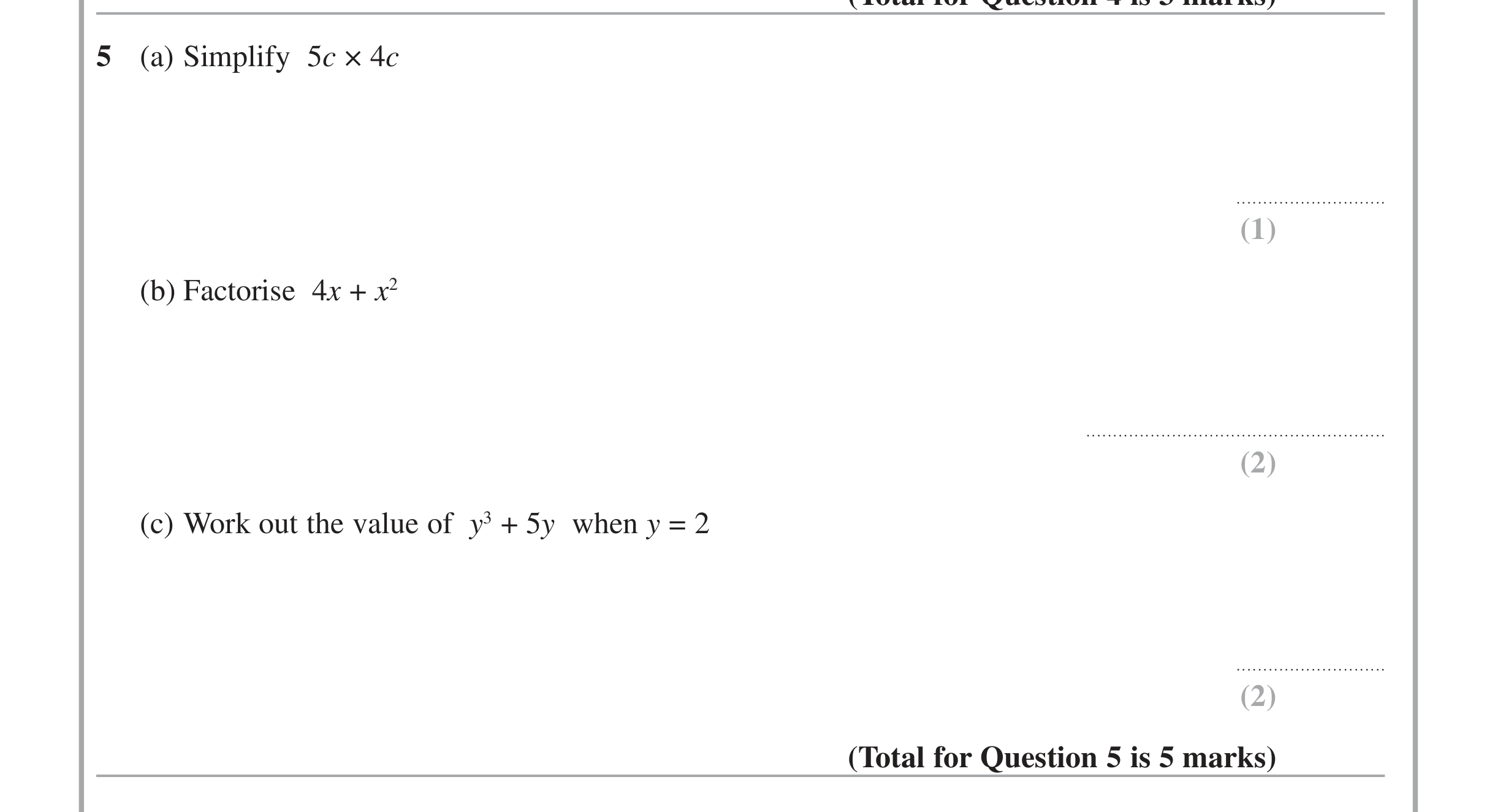 Question 5 — Quadratics — Edexcel iGCSE Jan 2014