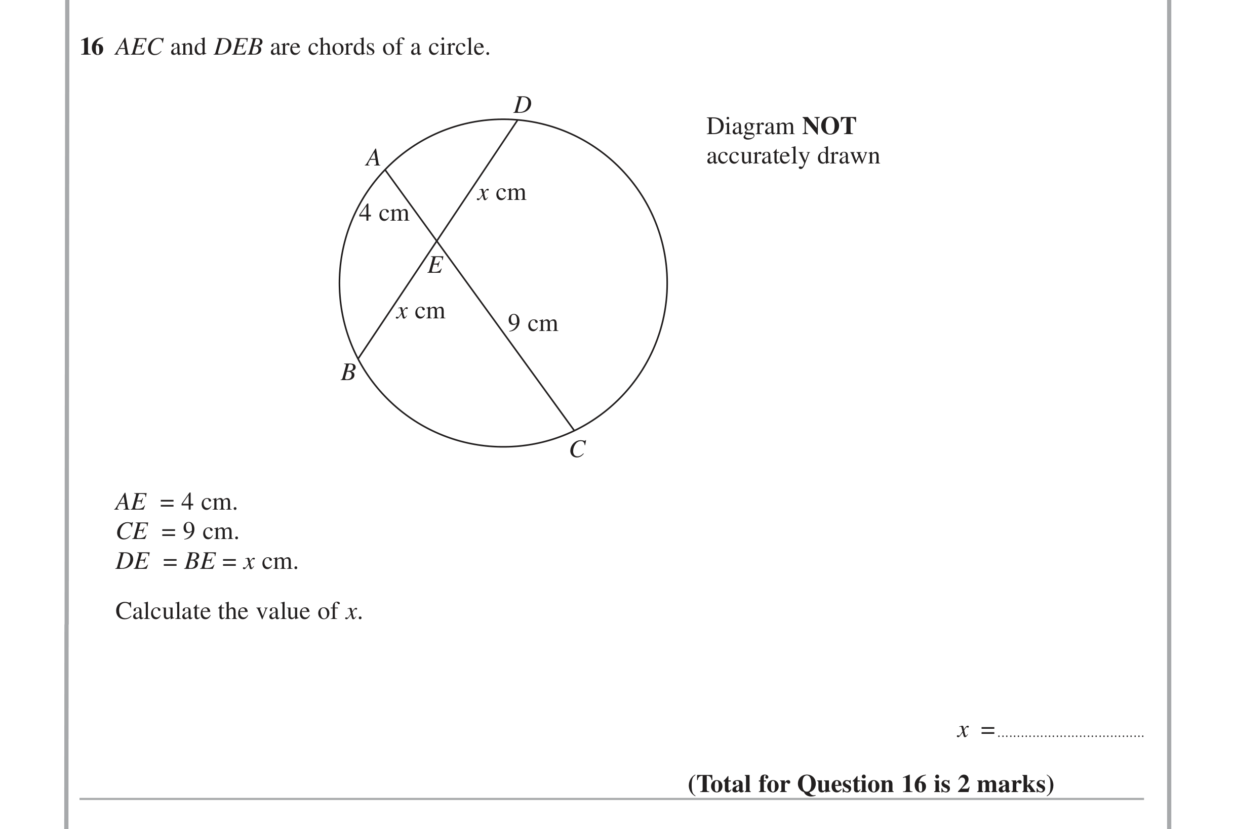 Question 16 — Circles — Edexcel iGCSE June 2014