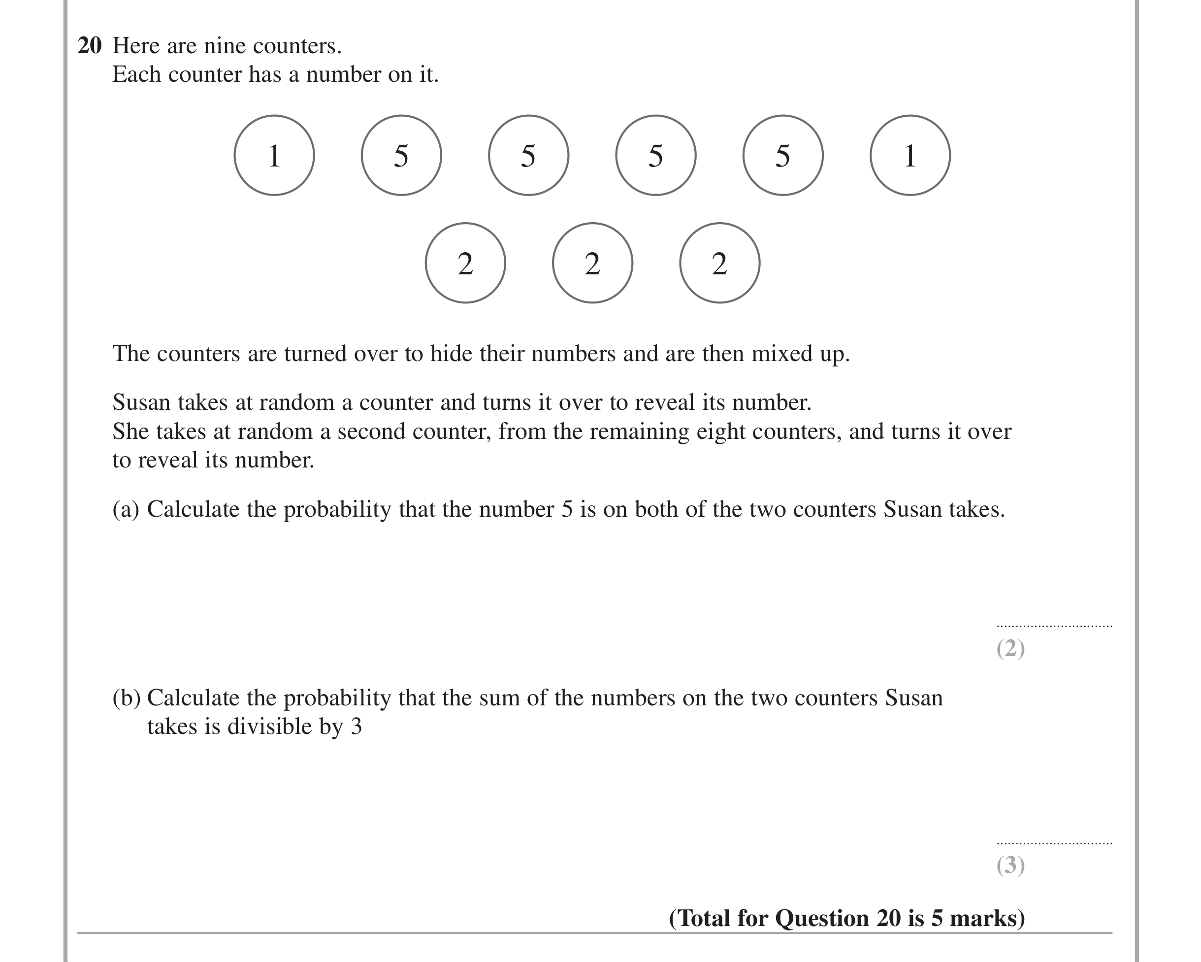 Question 20 — Probability — Edexcel iGCSE June 2014
