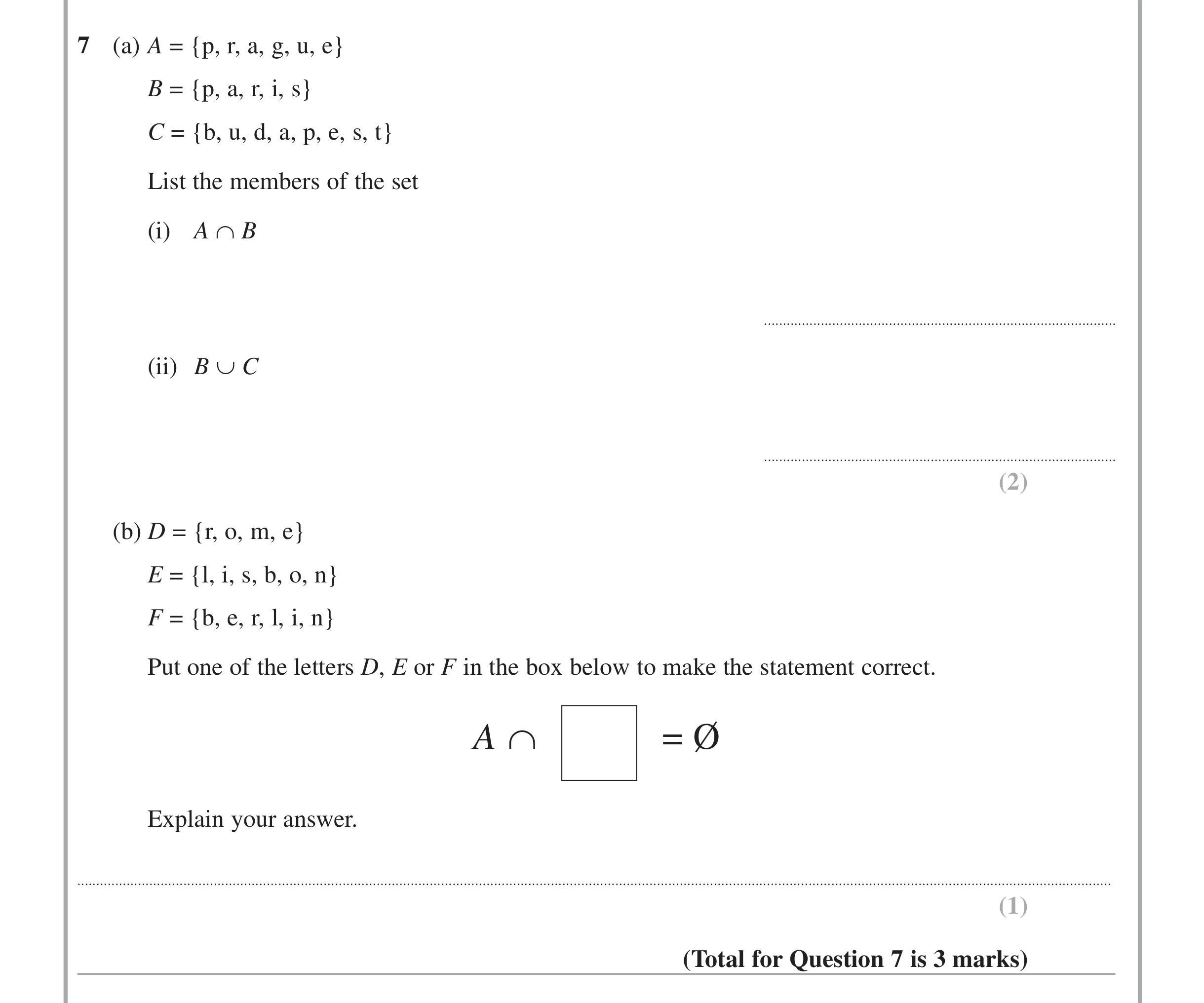 Question 7 — Venn Diagram — Edexcel iGCSE June 2014