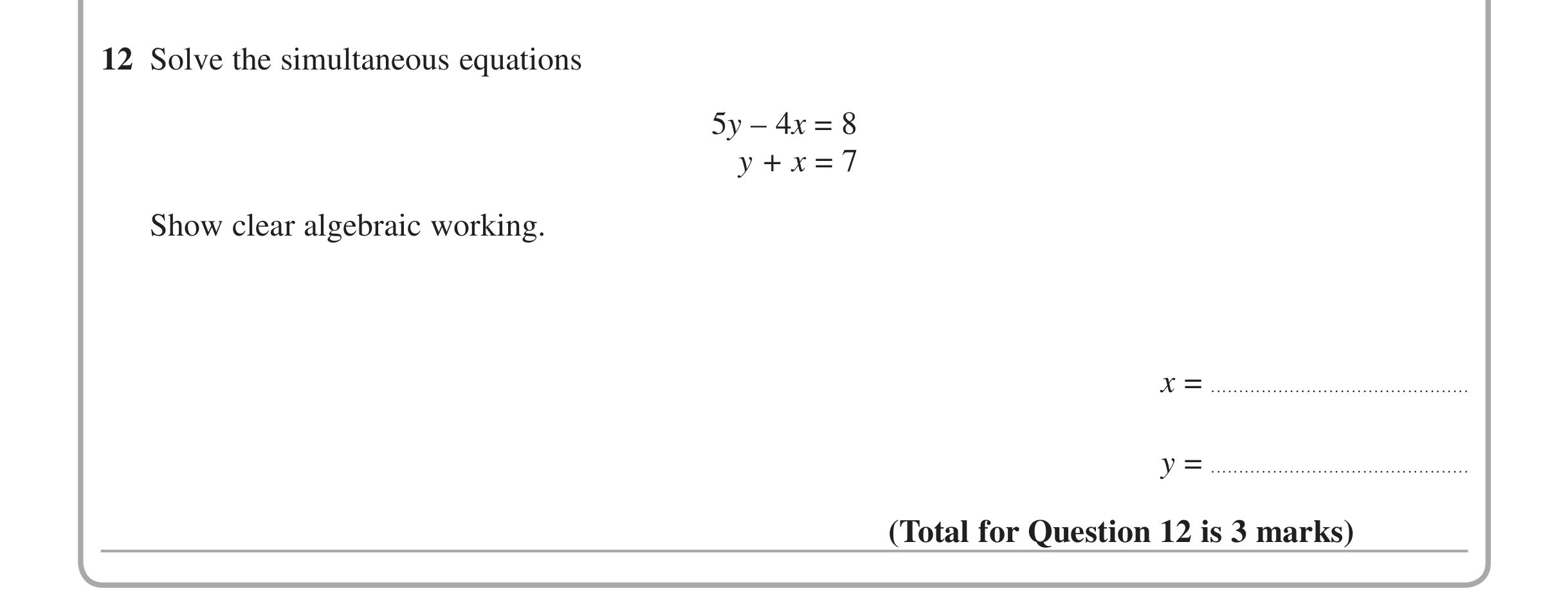 Question 12 — Coordinate Geometry — Edexcel iGCSE Jan 2015