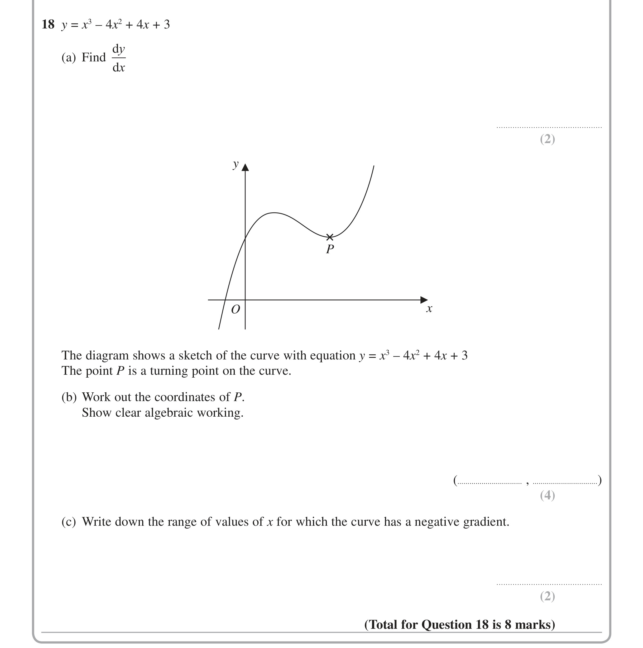 Question 18 — Differentiation — Edexcel iGCSE Jan 2015
