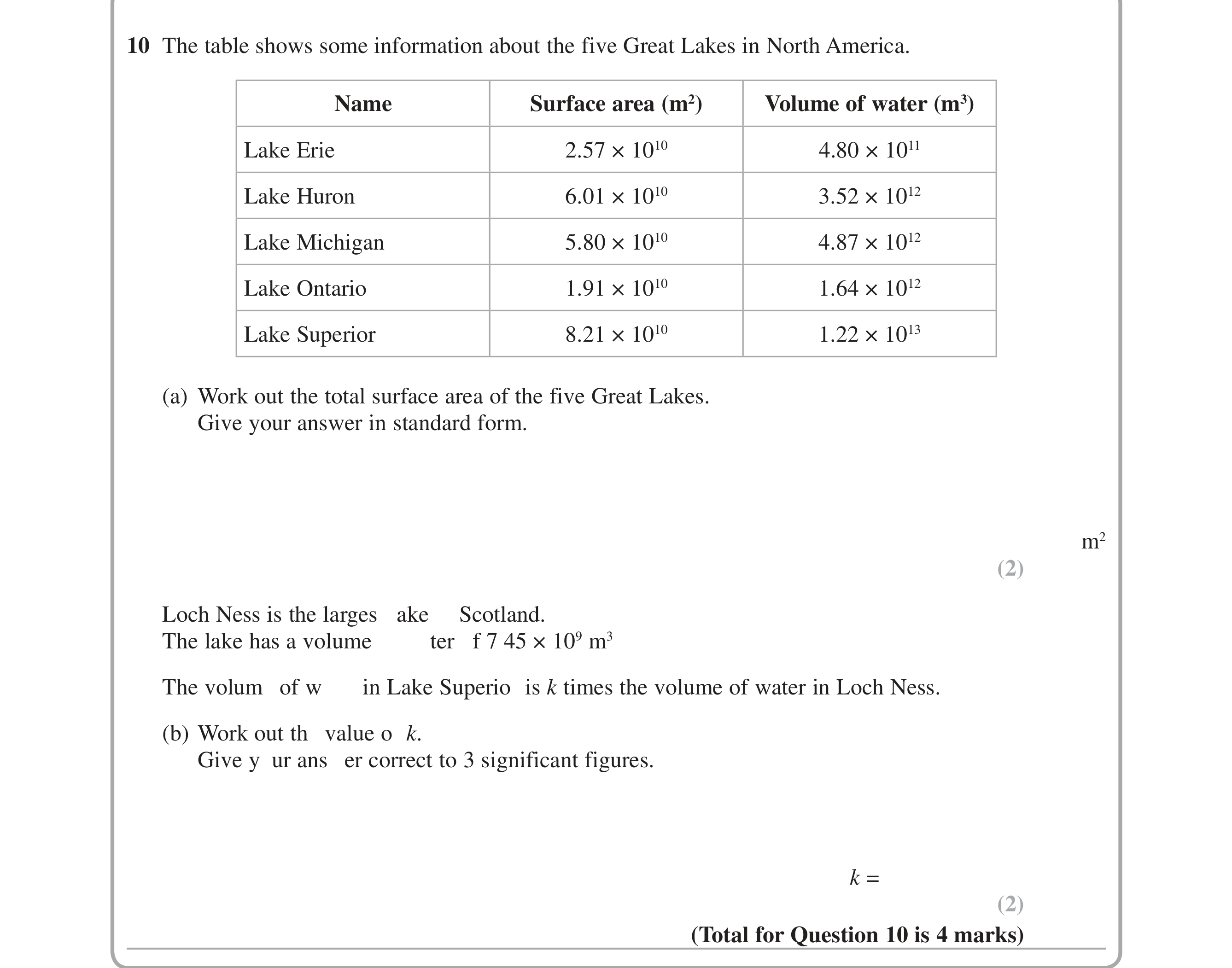 Question 10 — Standard Form — Edexcel iGCSE June 2015