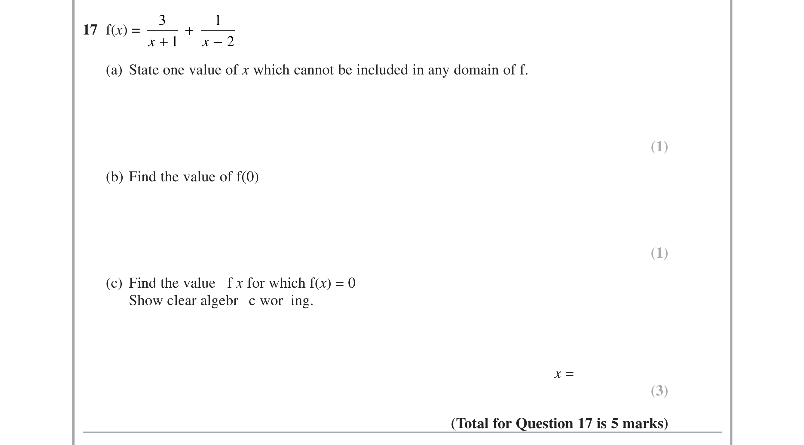 Question 17 — Functions — Edexcel iGCSE June 2015