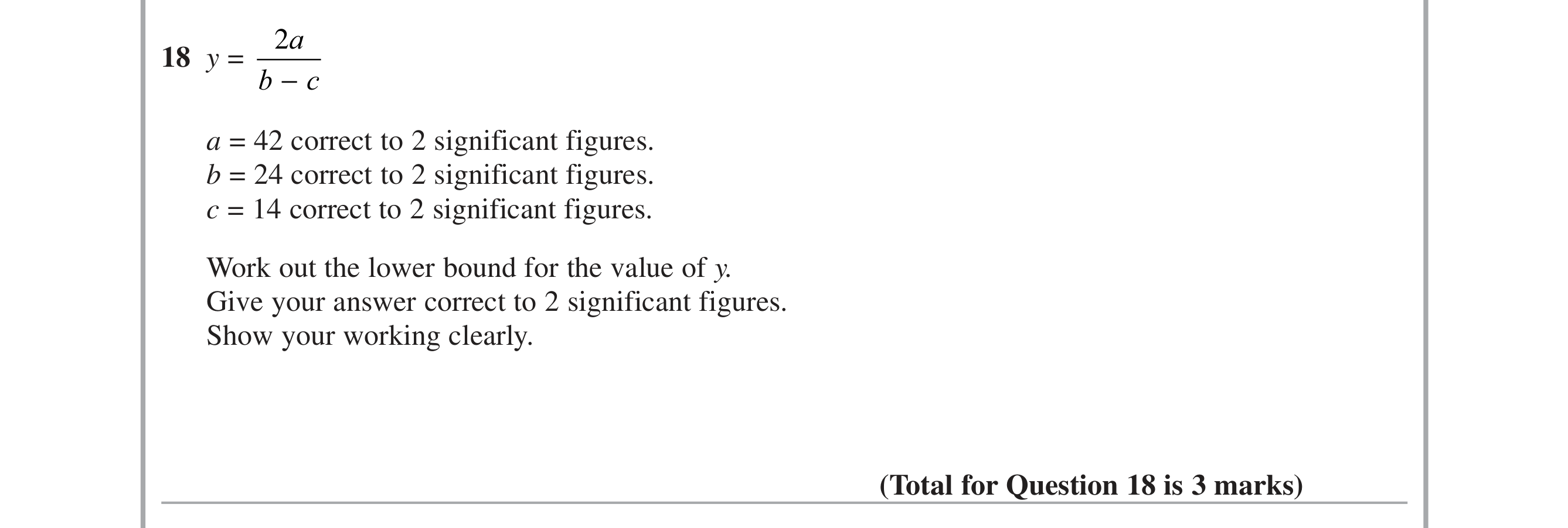 Question 18 — Upper/Lower Bounds — Edexcel iGCSE June 2015