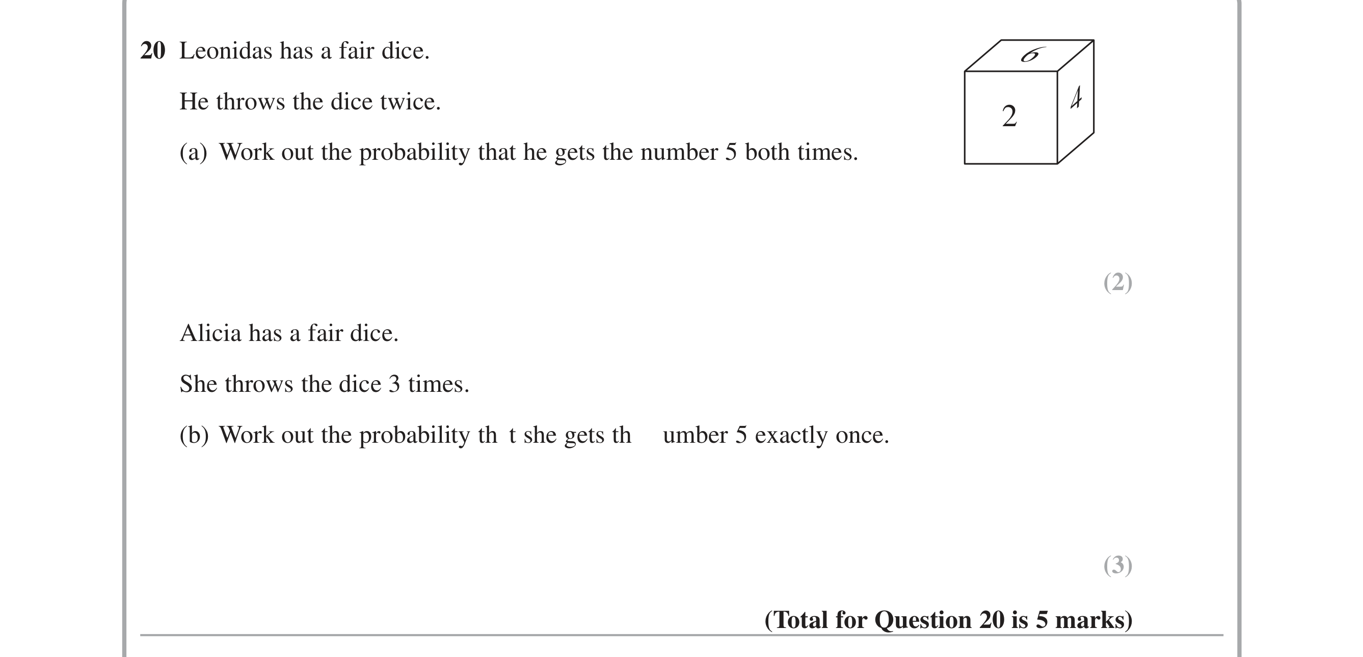 Question 20 — Probability — Edexcel iGCSE June 2015