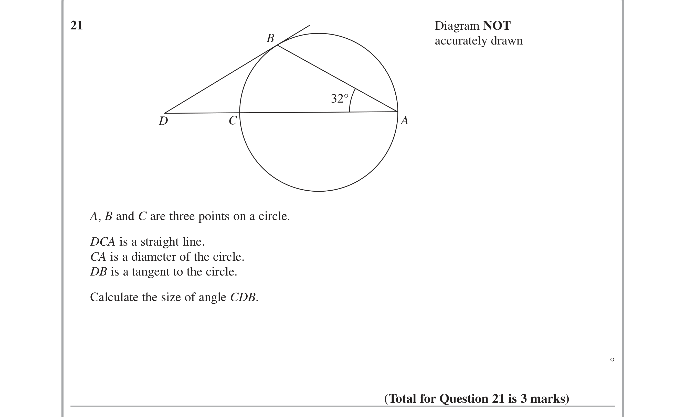 Question 21 — Circle Theorems — Edexcel iGCSE June 2015