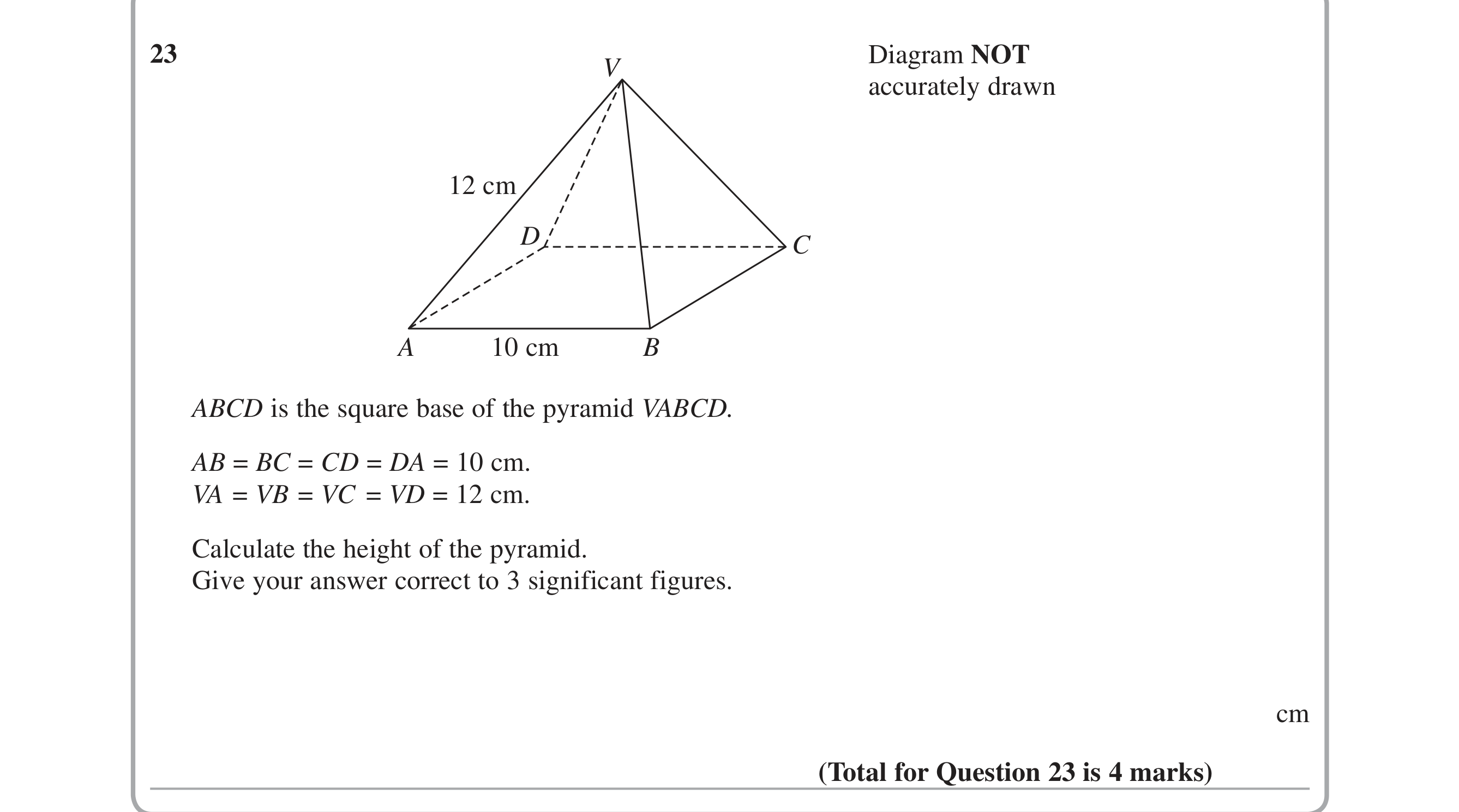 Question 23 — Pythagoras — Edexcel iGCSE June 2015