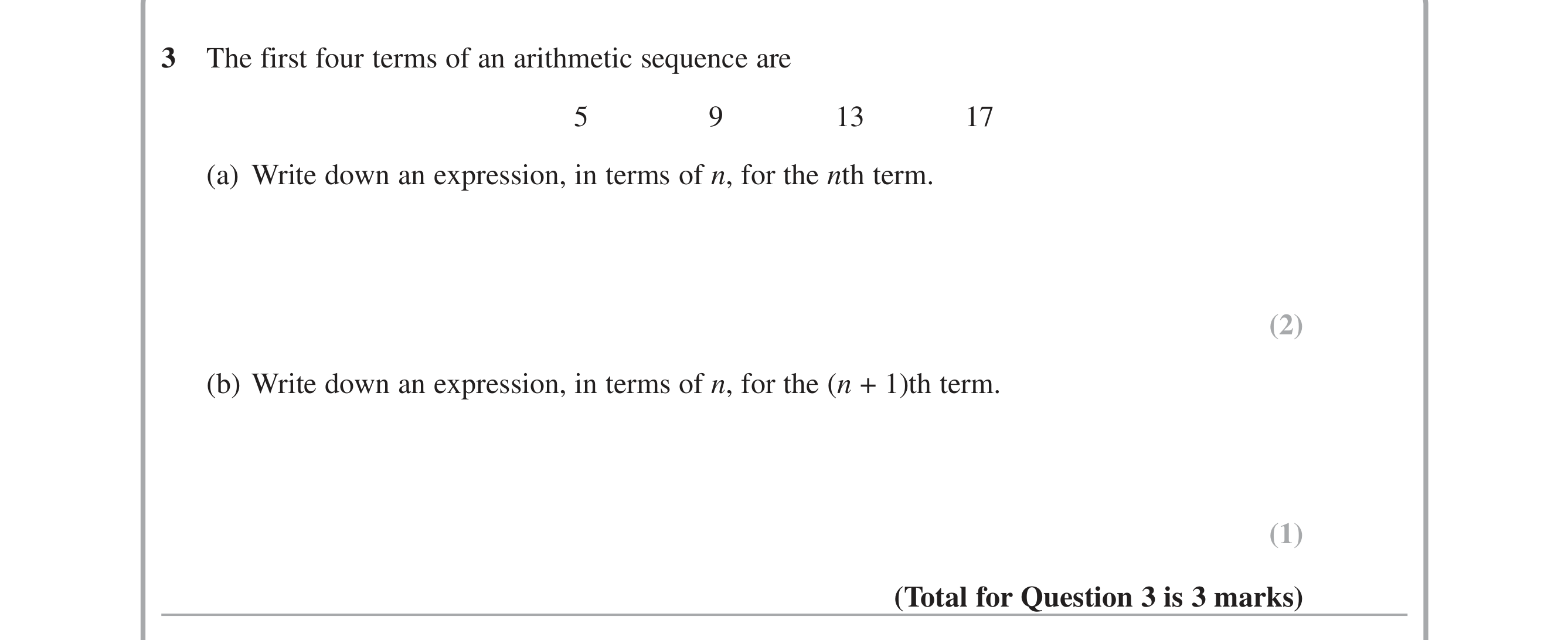 Question 3 — Sequences — Edexcel iGCSE June 2015