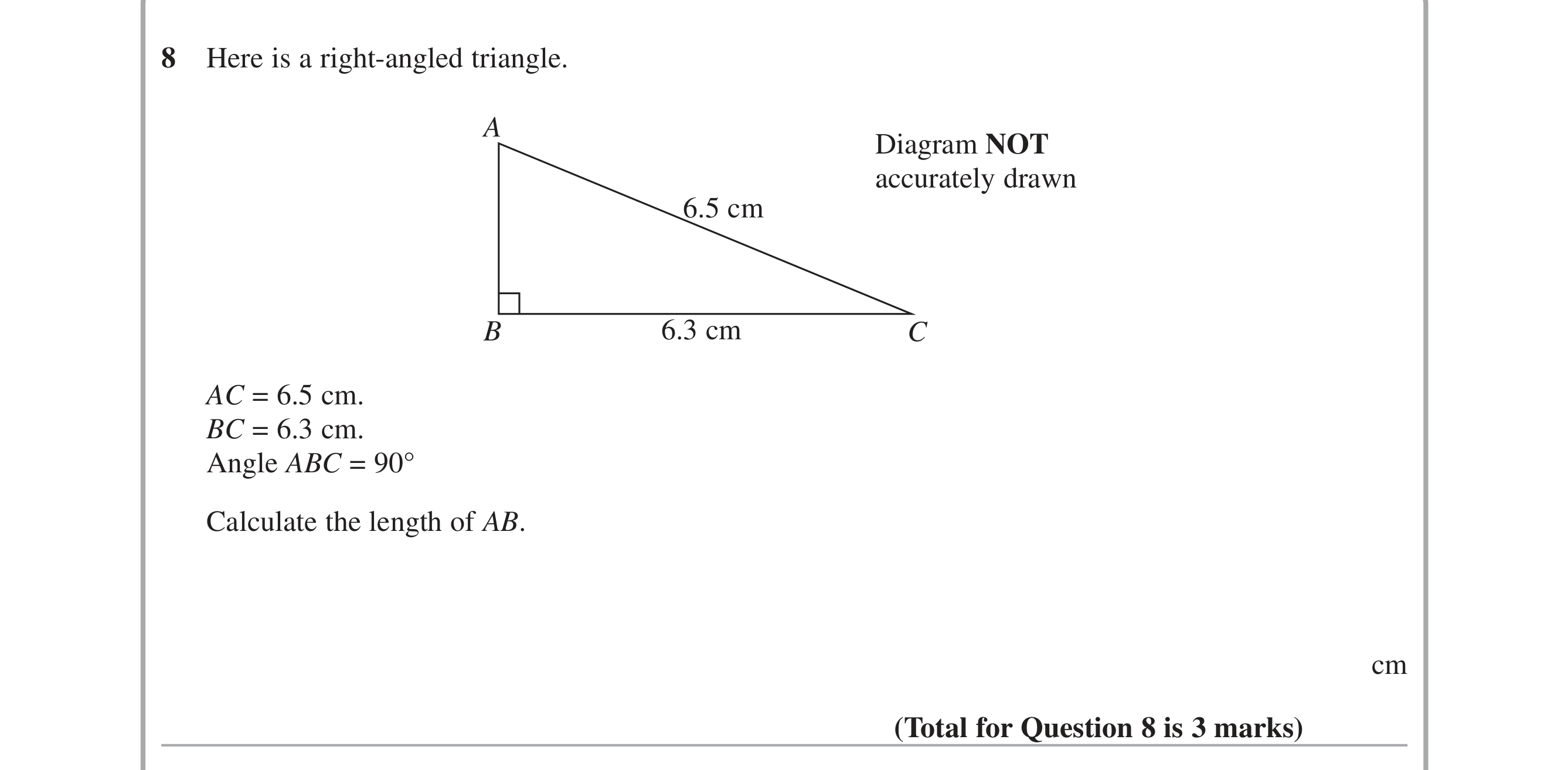 Question 8 — Pythagoras — Edexcel iGCSE June 2015