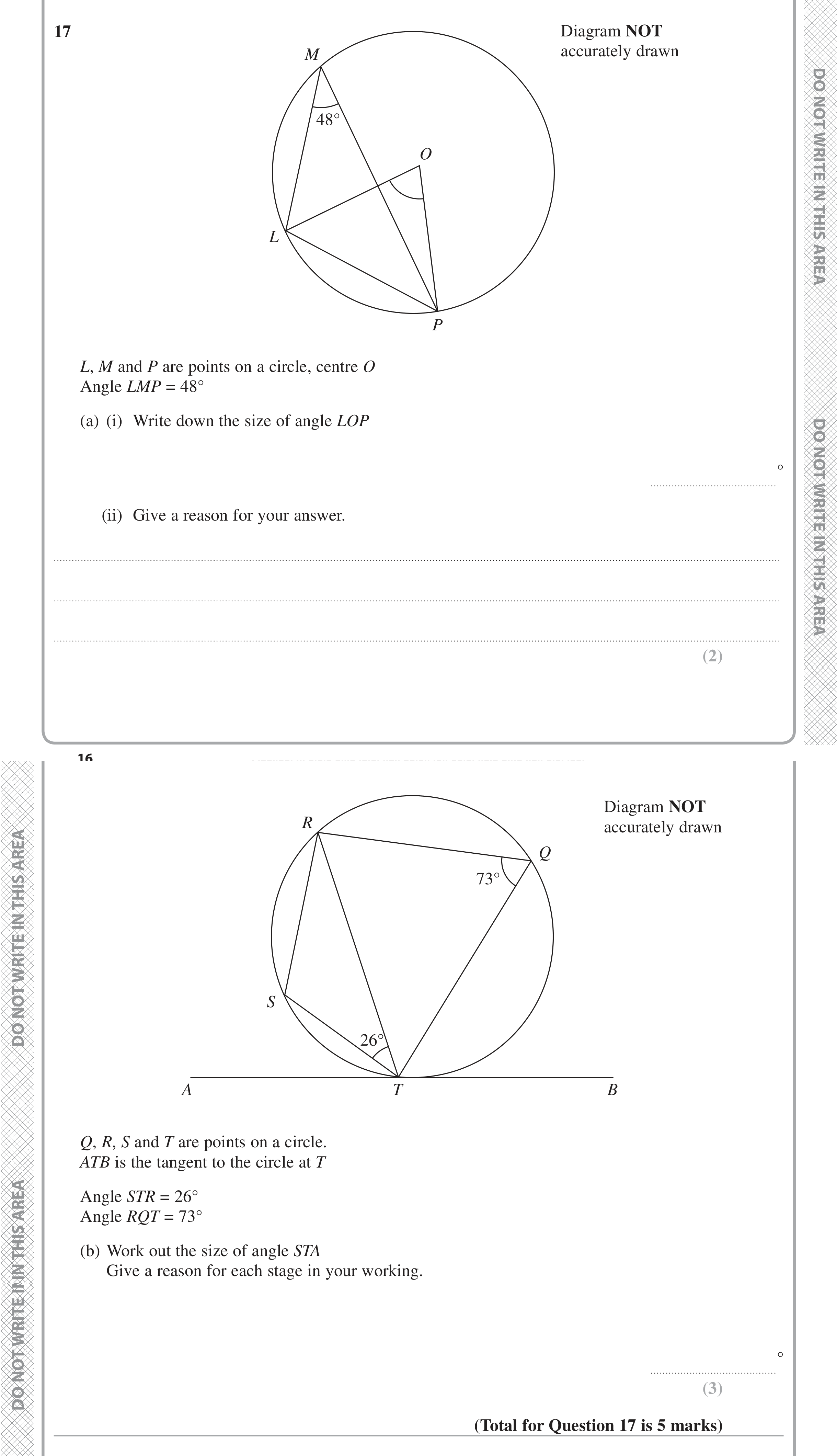 Question 17 — Circles — Edexcel iGCSE Jan 2016