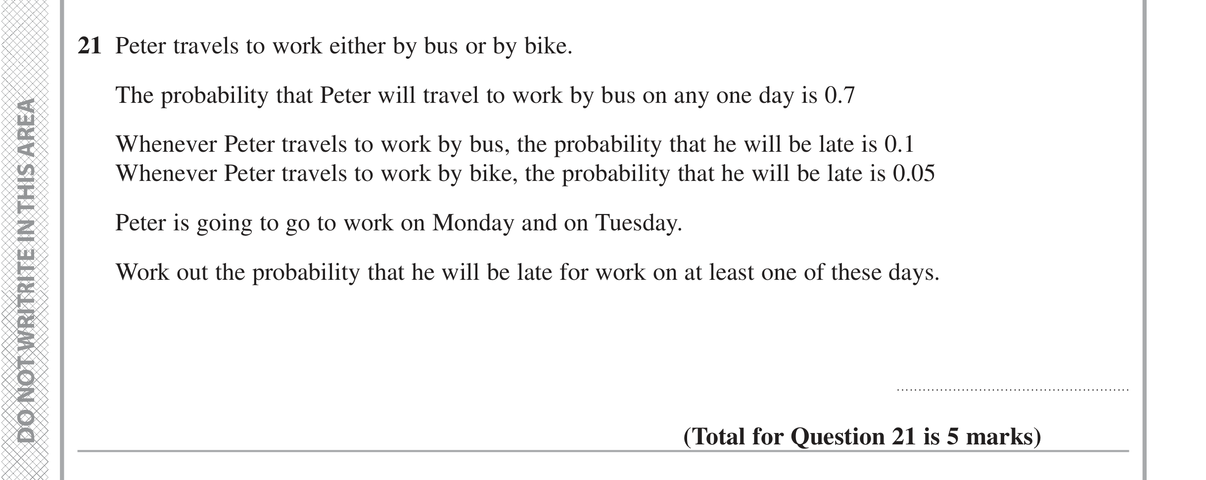 Question 21 — Probability — Edexcel iGCSE Jan 2016
