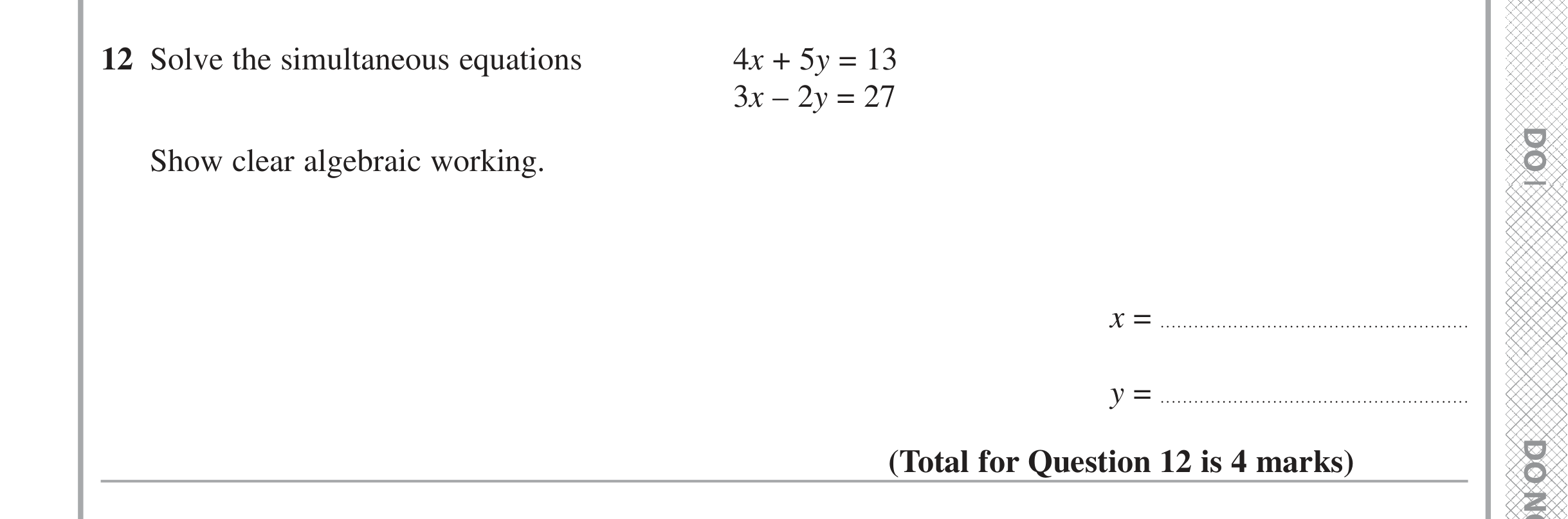 Question 12 — Coordinate Geometry — Edexcel iGCSE June 2016