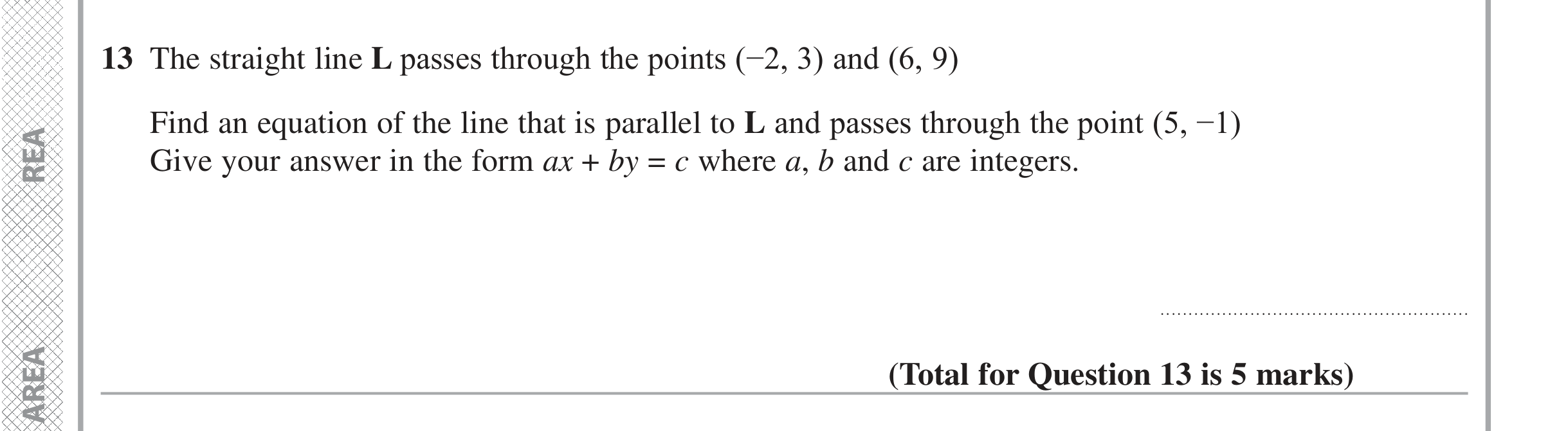 Question 13 — Coordinate Geometry — Edexcel iGCSE June 2016