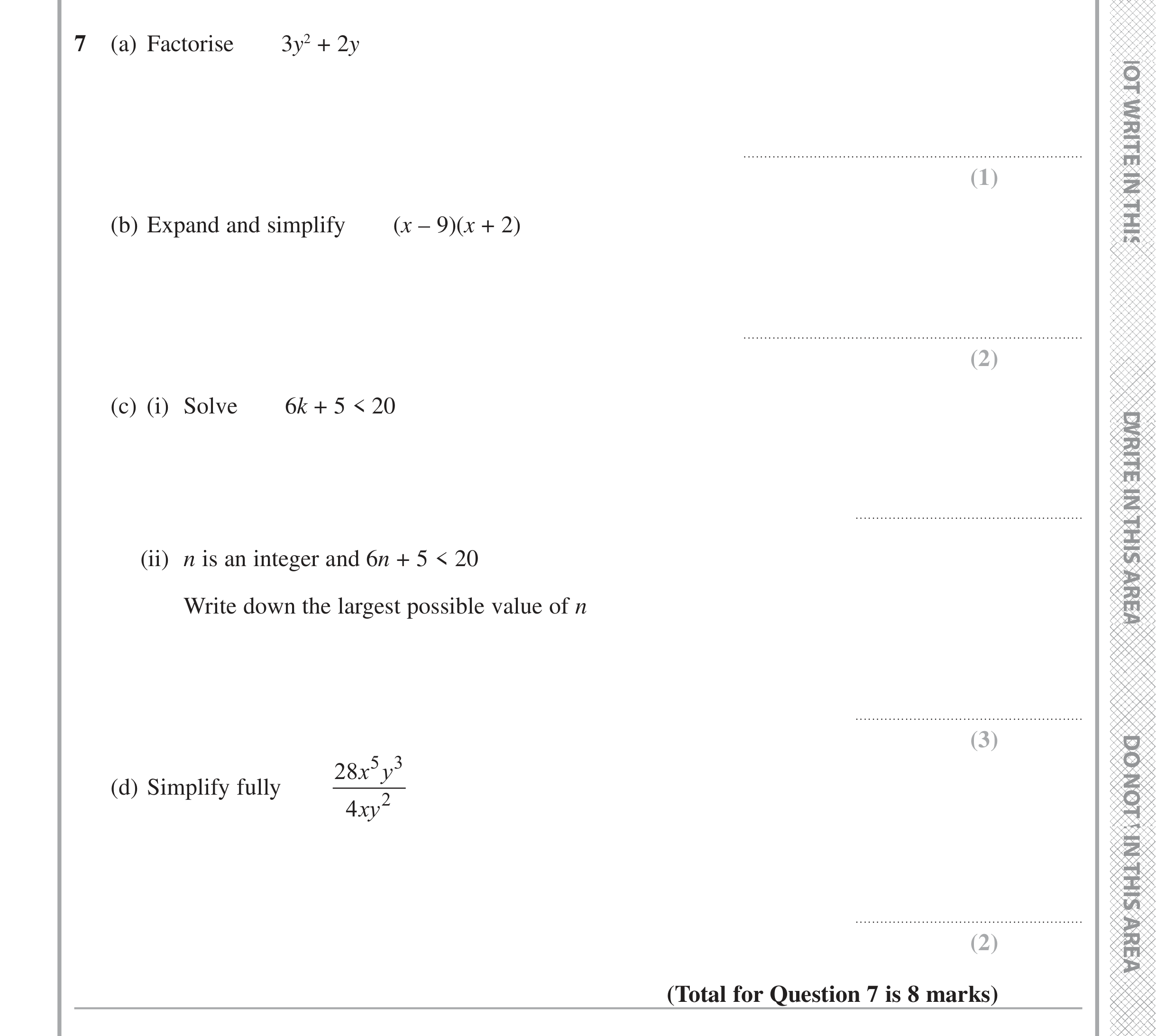 Question 7 — Inequalities — Edexcel iGCSE June 2016