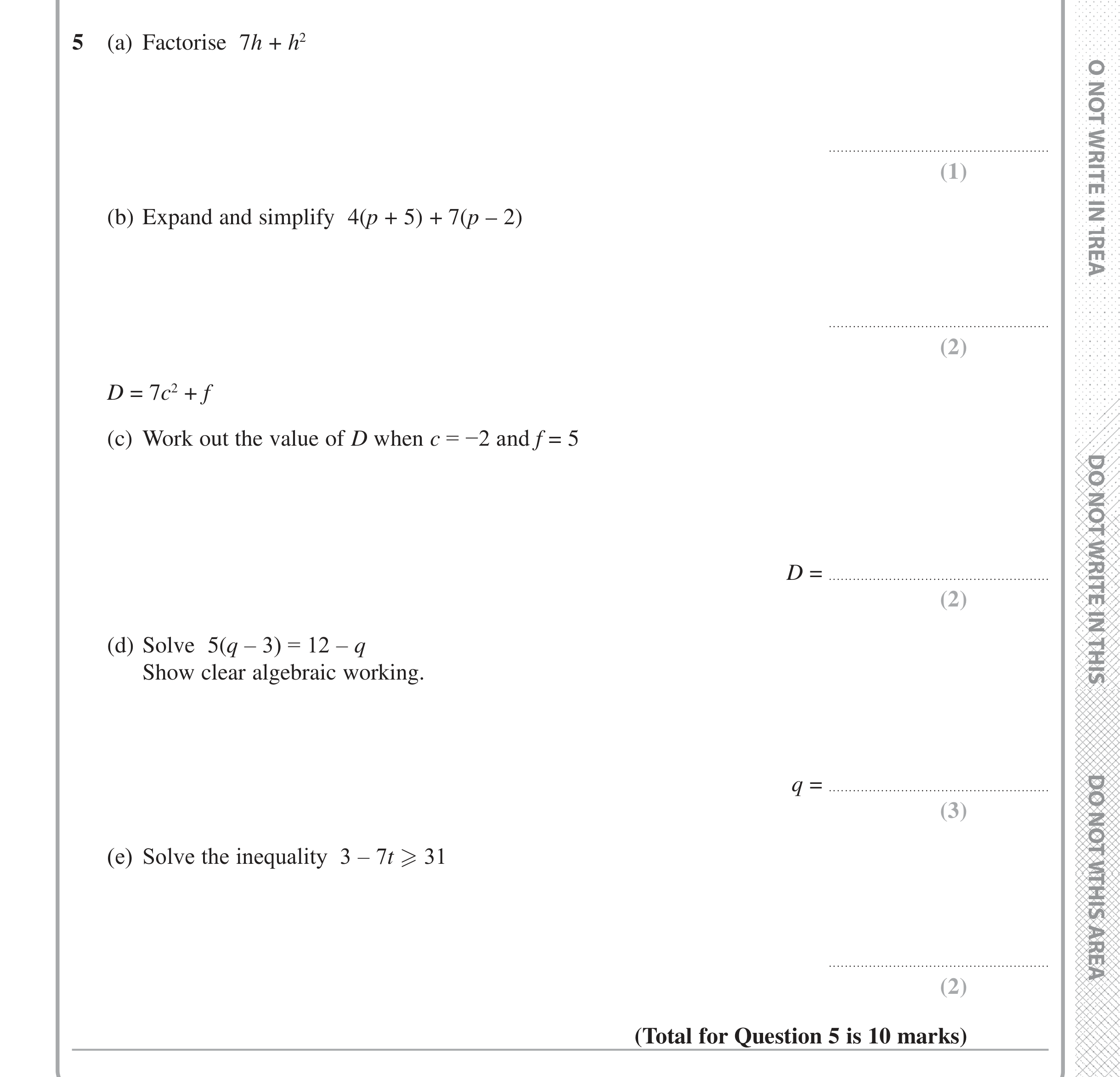 Question 5 — Inequalities — Edexcel iGCSE Jan 2017