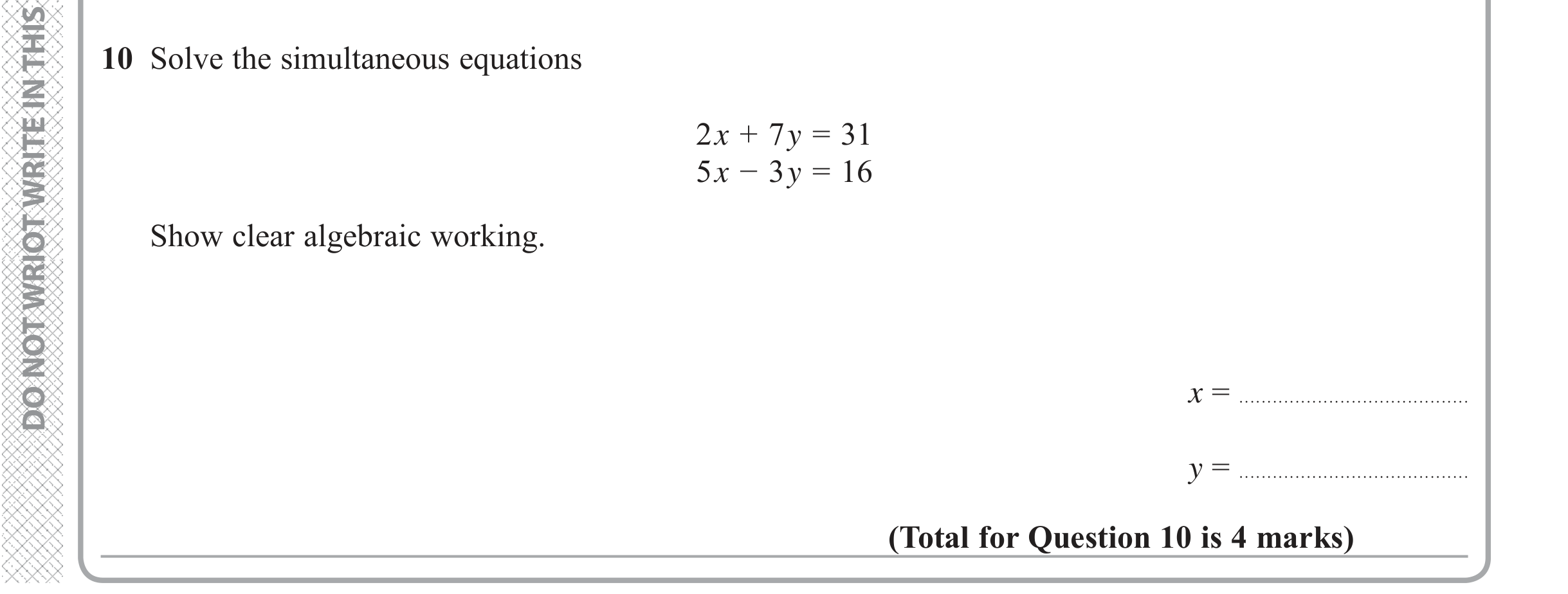 Question 10 — Coordinate Geometry — Edexcel iGCSE June 2017