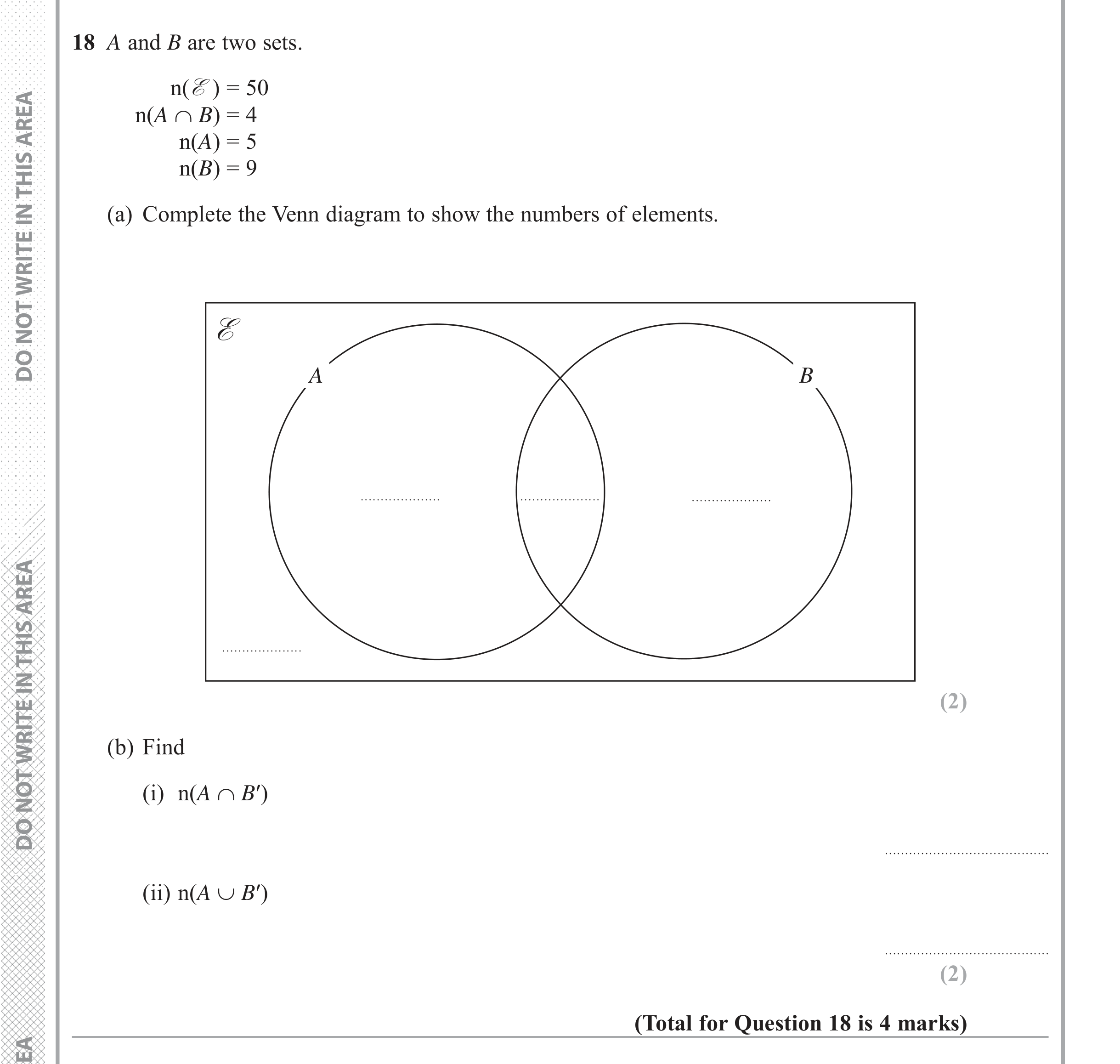 Question 18 — Venn Diagram — Edexcel iGCSE June 2017