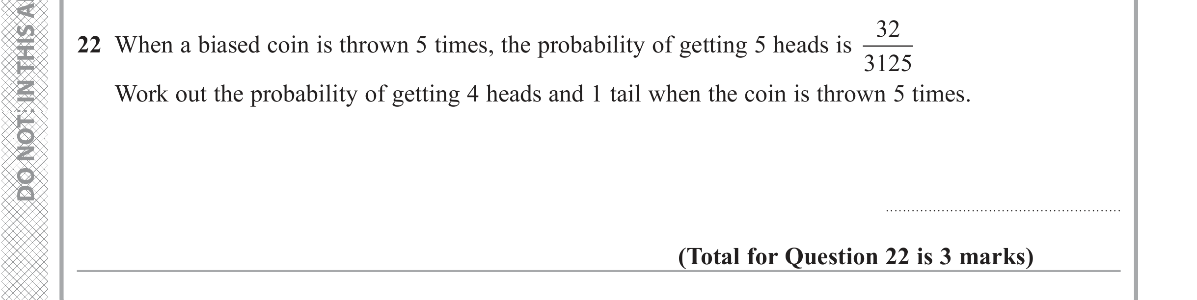 Question 22 — Probability — Edexcel iGCSE Jan 2018