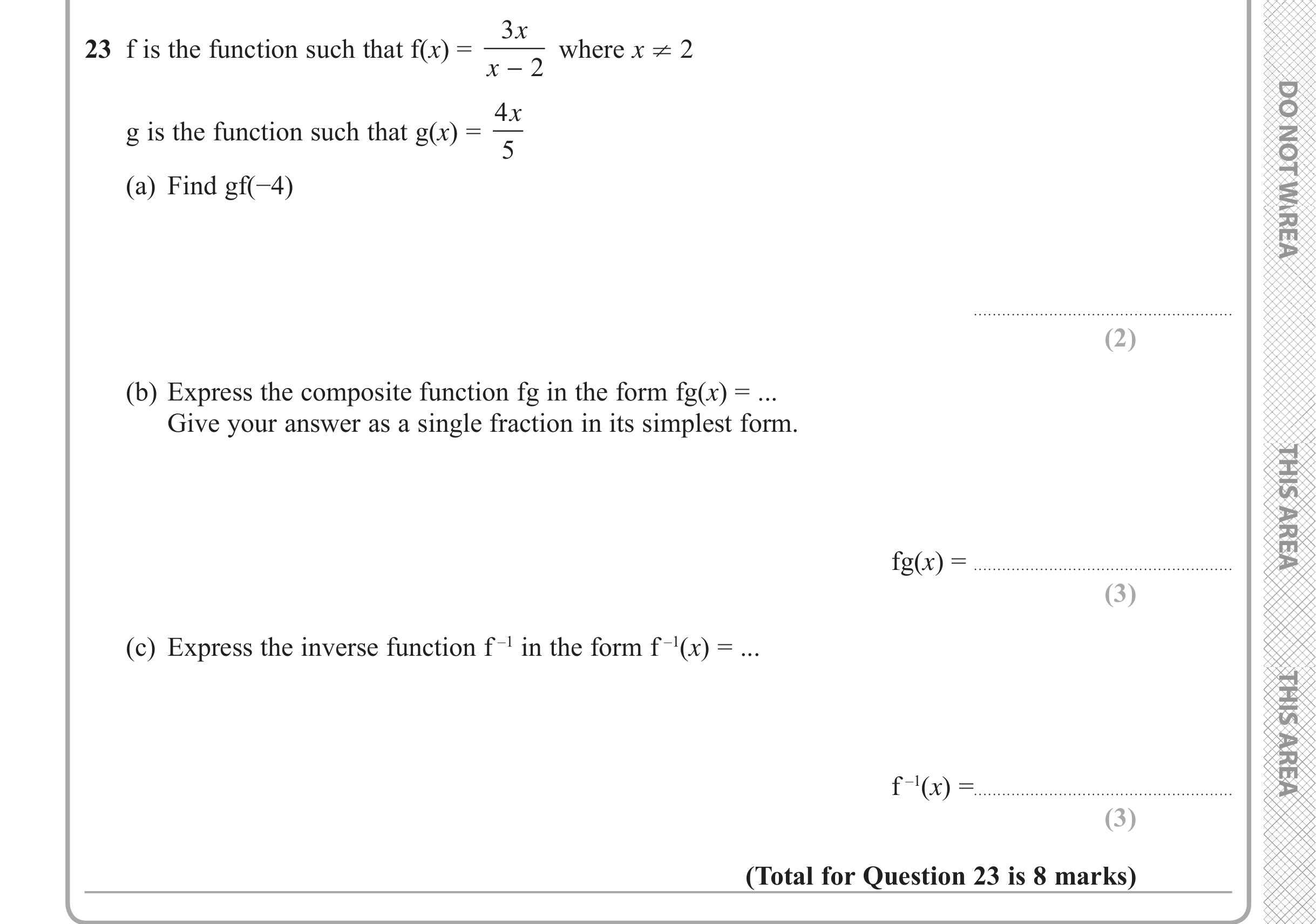 Question 23 — Functions — Edexcel iGCSE Jan 2018