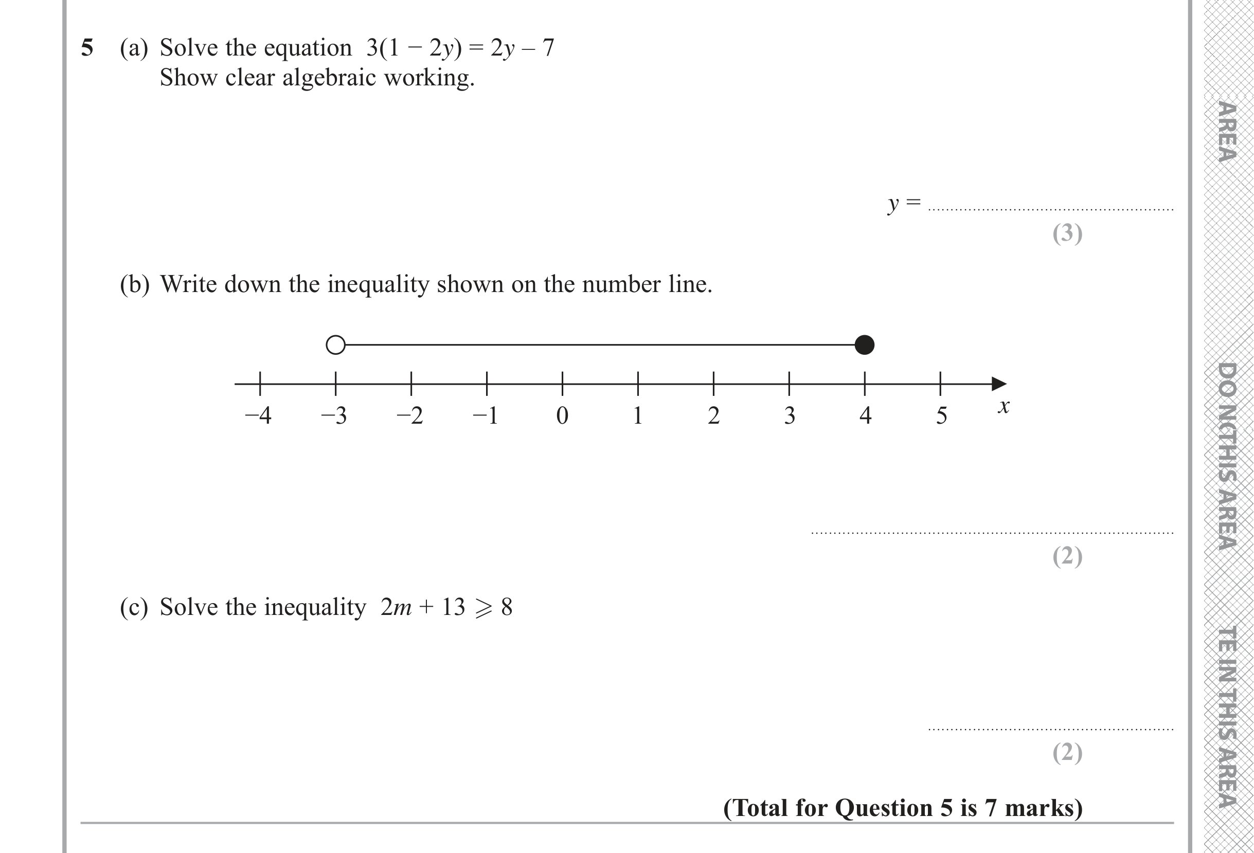 Question 5 — Inequalities — Edexcel iGCSE Jan 2018