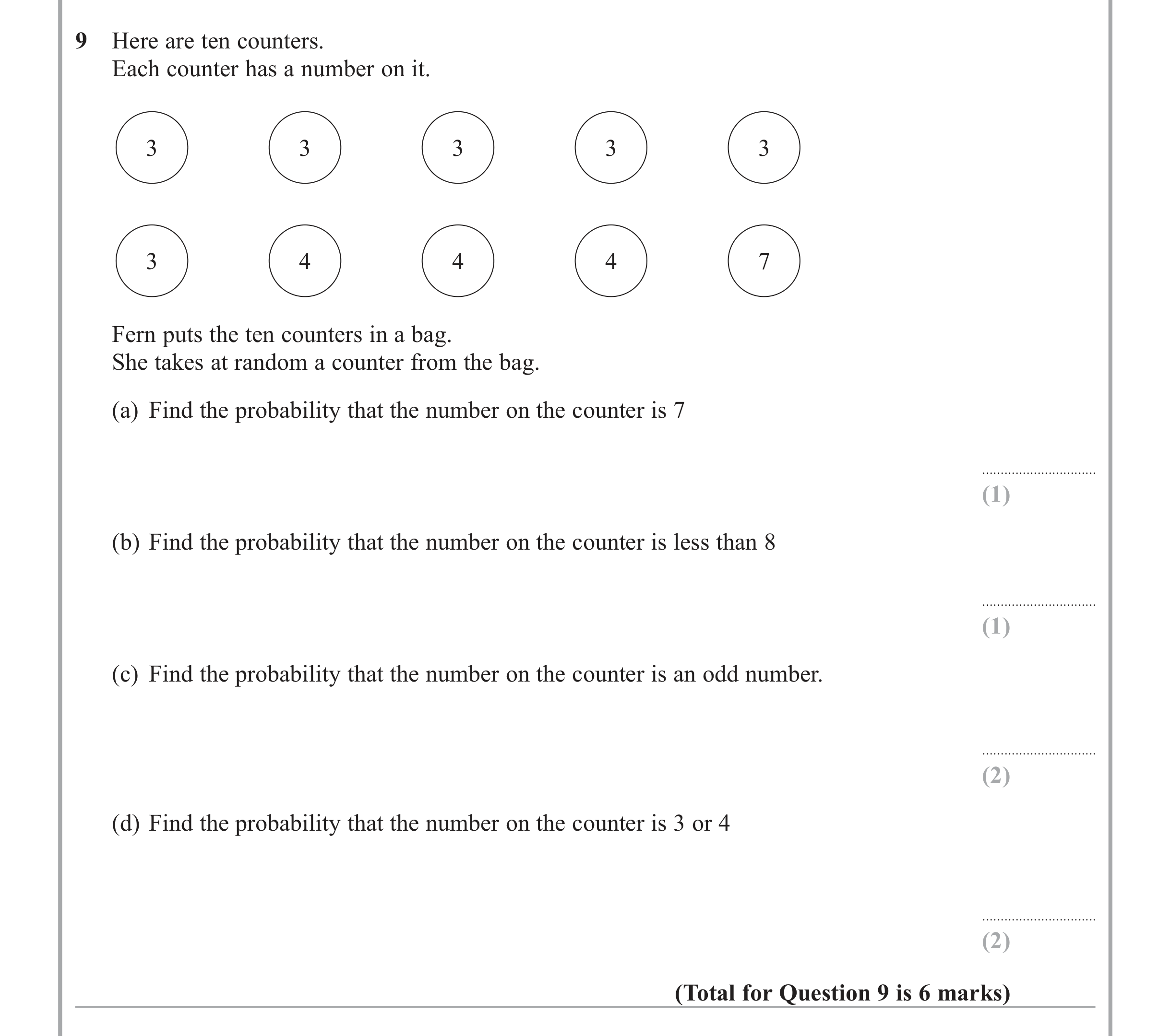 Question 9 — Probability — Edexcel iGCSE June 2013