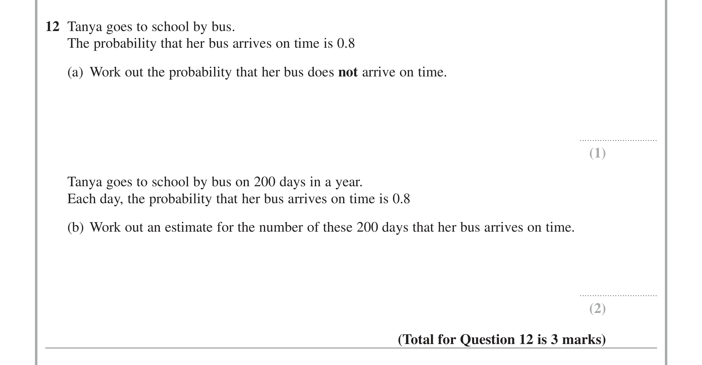 Question 12 — Probability — Edexcel iGCSE Jan 2014