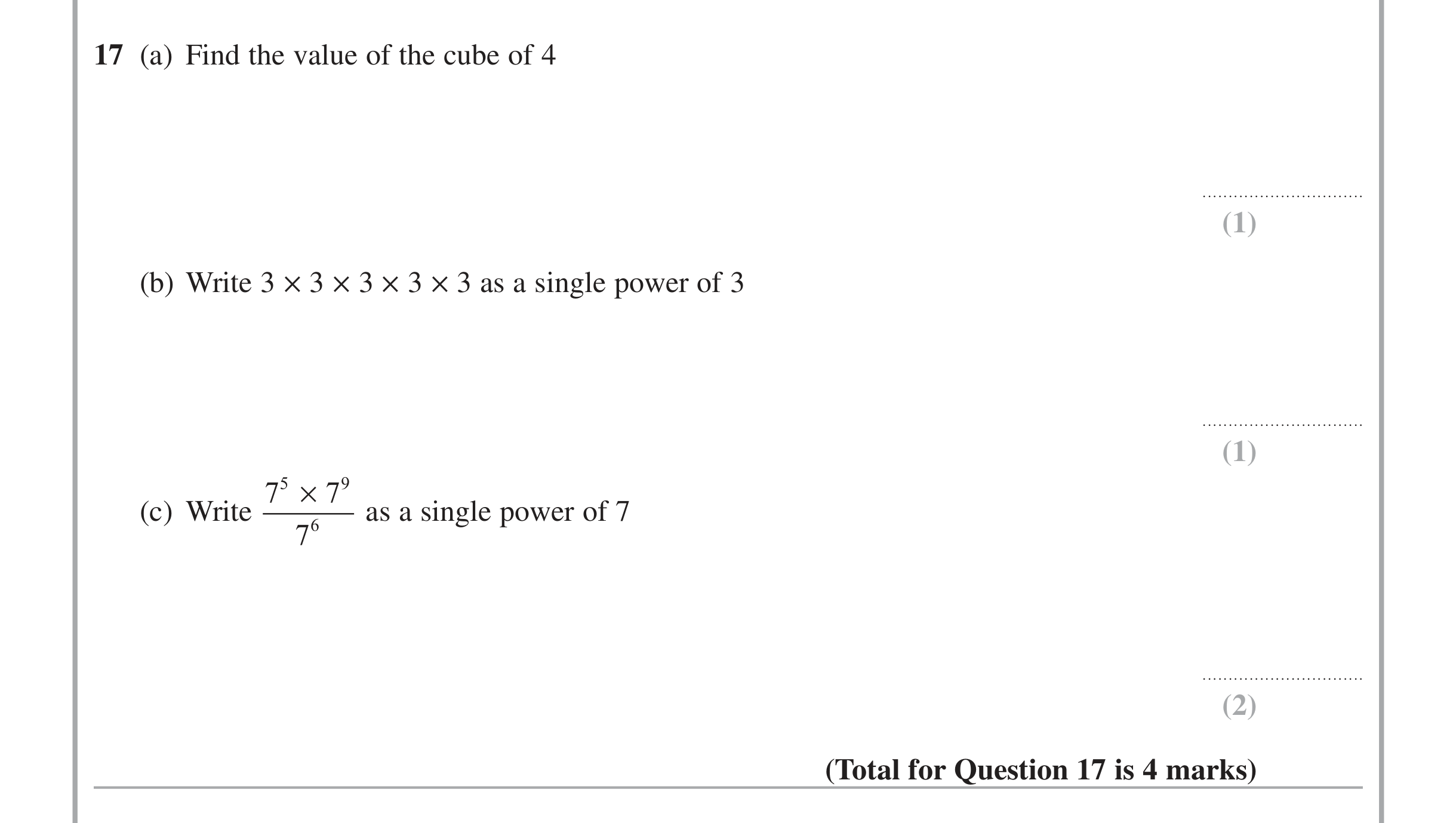 Question 17 — Indices and Surds — Edexcel iGCSE Jan 2014