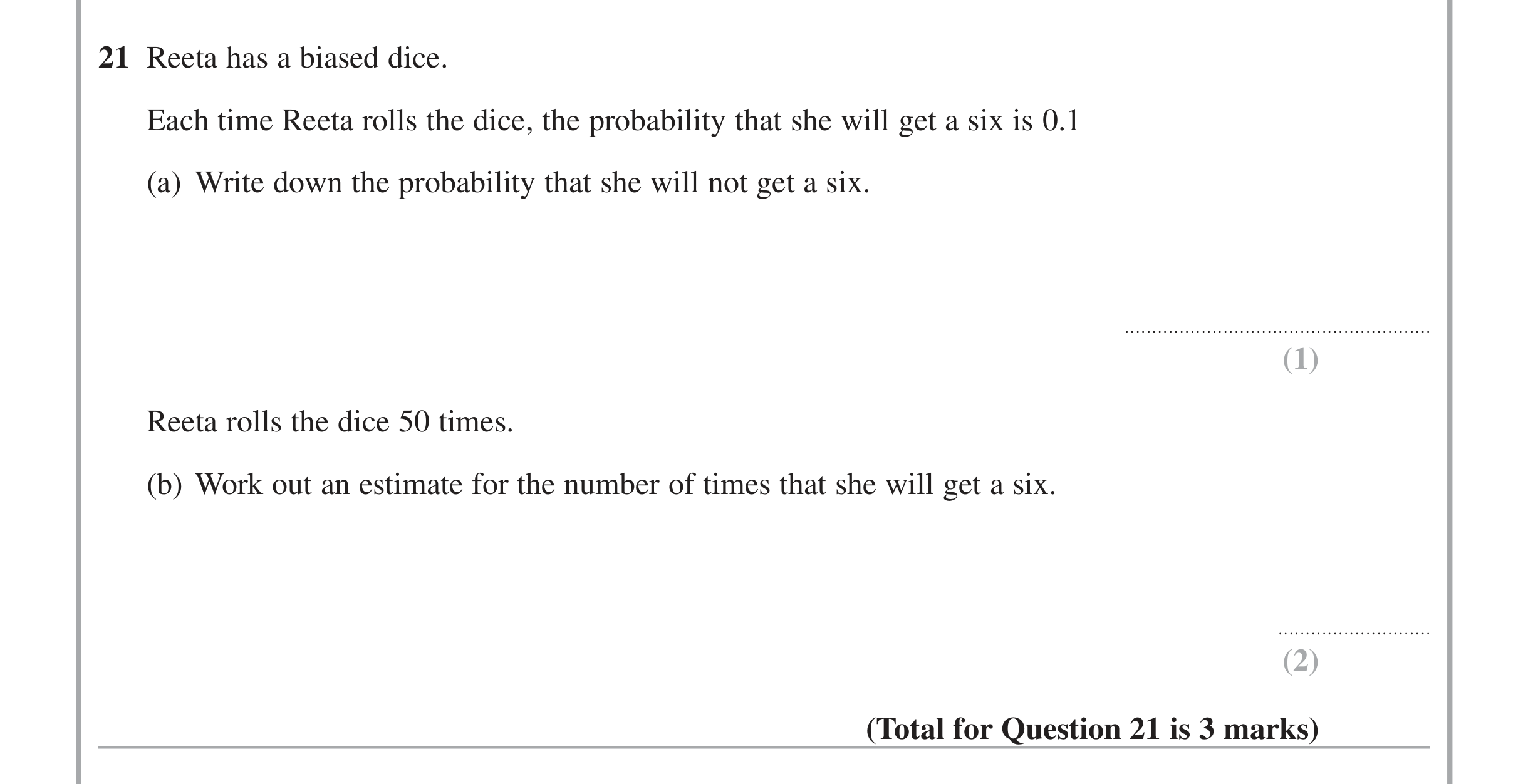 Question 21 — Probability — Edexcel iGCSE June 2014