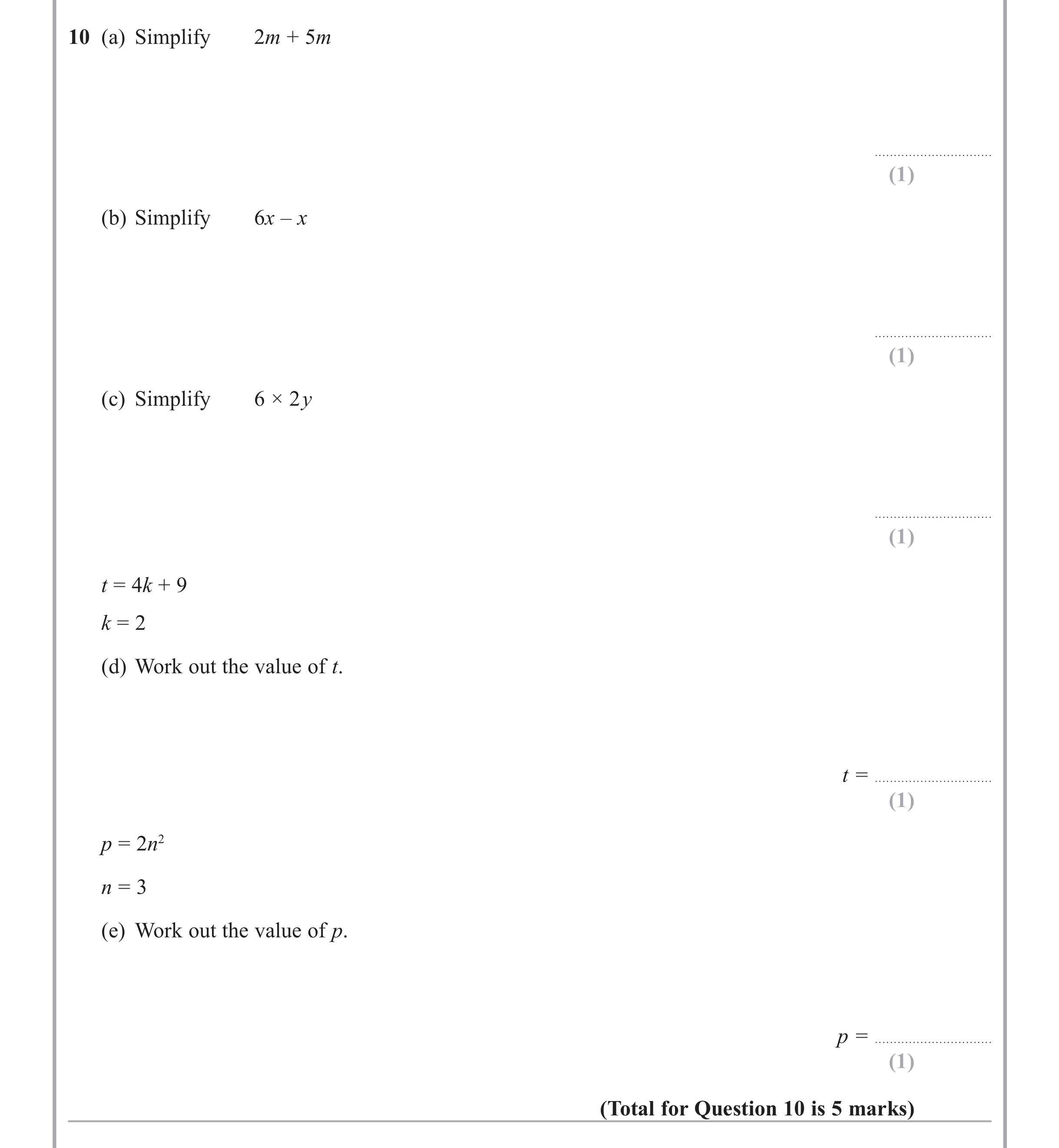Question 10 — Integration — Edexcel iGCSE Jan 2015