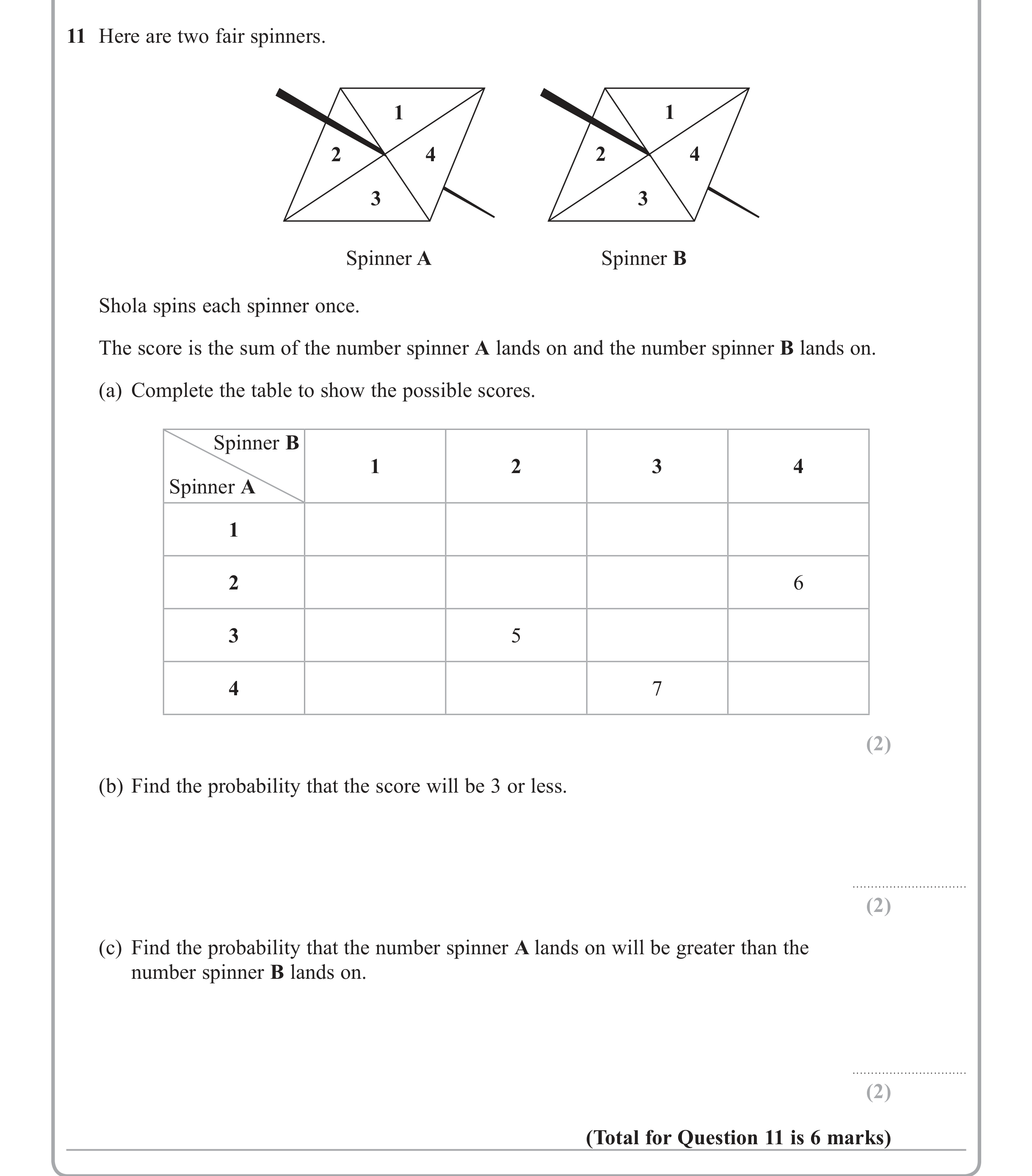 Question 11 — Probability — Edexcel iGCSE Jan 2015