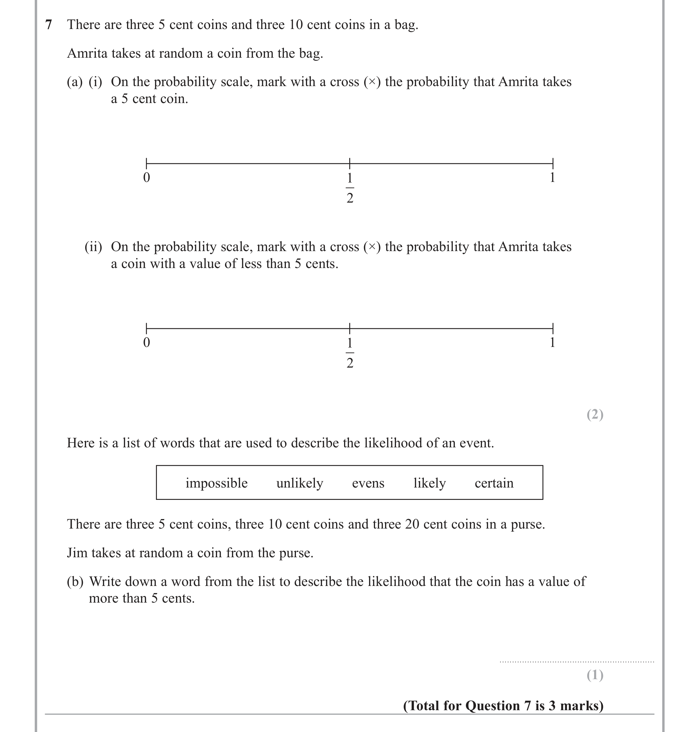 Question 7 — Probability — Edexcel iGCSE Jan 2015