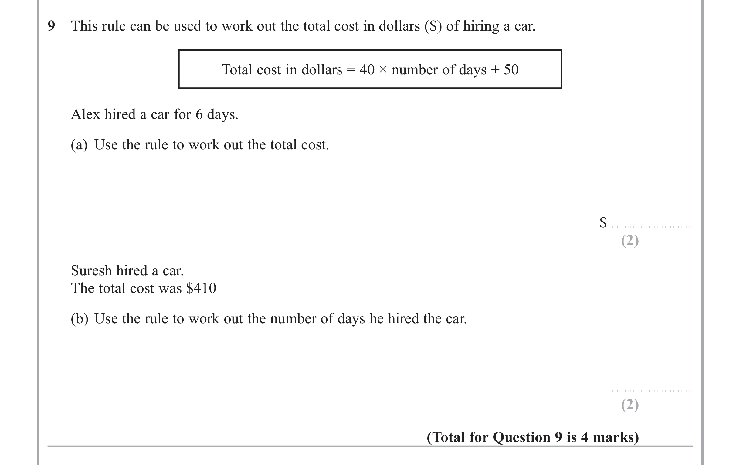Question 9 — Integration — Edexcel iGCSE Jan 2015