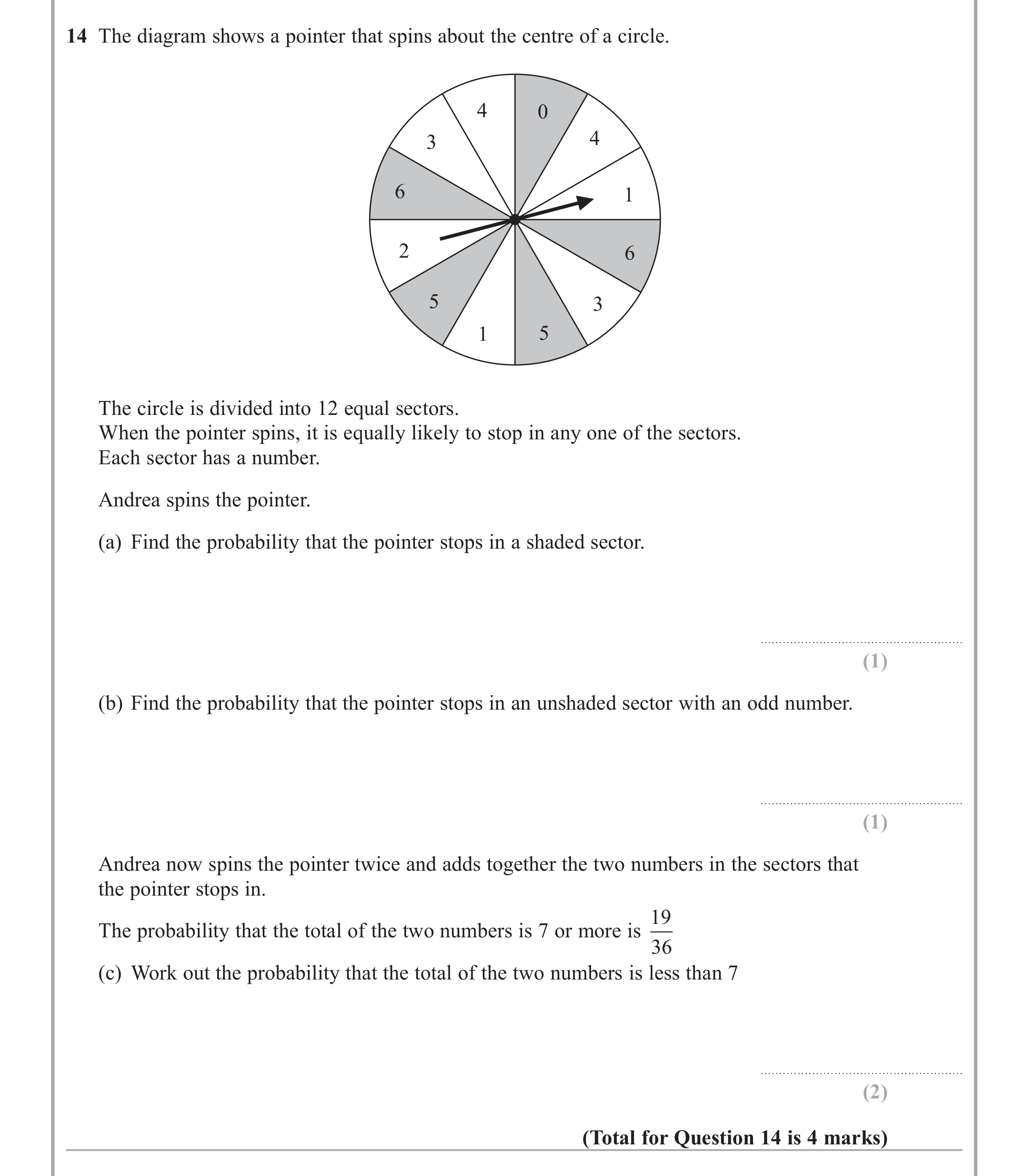 Question 14 — Probability — Edexcel iGCSE June 2015