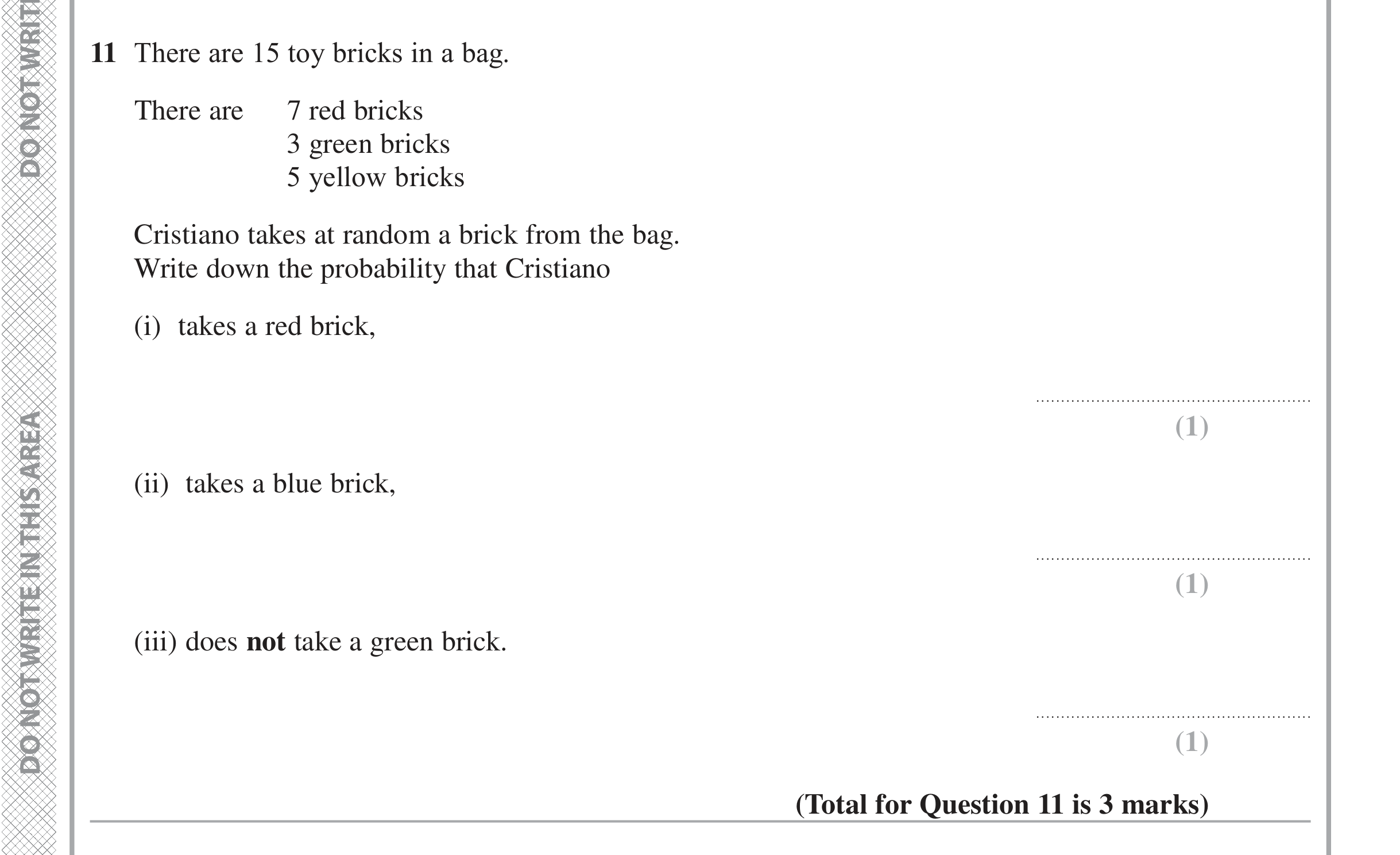 Question 11 — Probability — Edexcel iGCSE Jan 2016