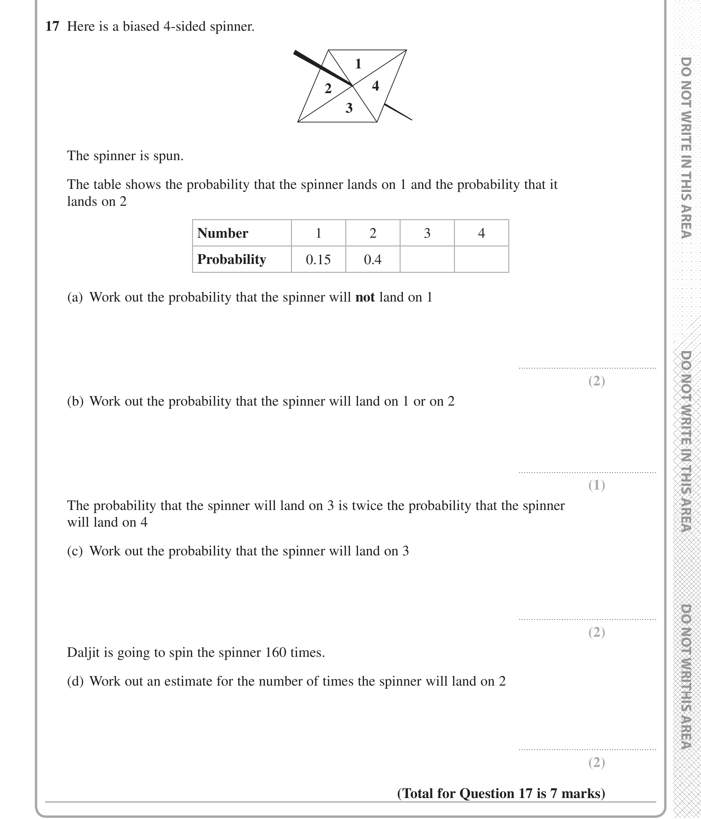 Question 17 — Probability — Edexcel iGCSE Jan 2017
