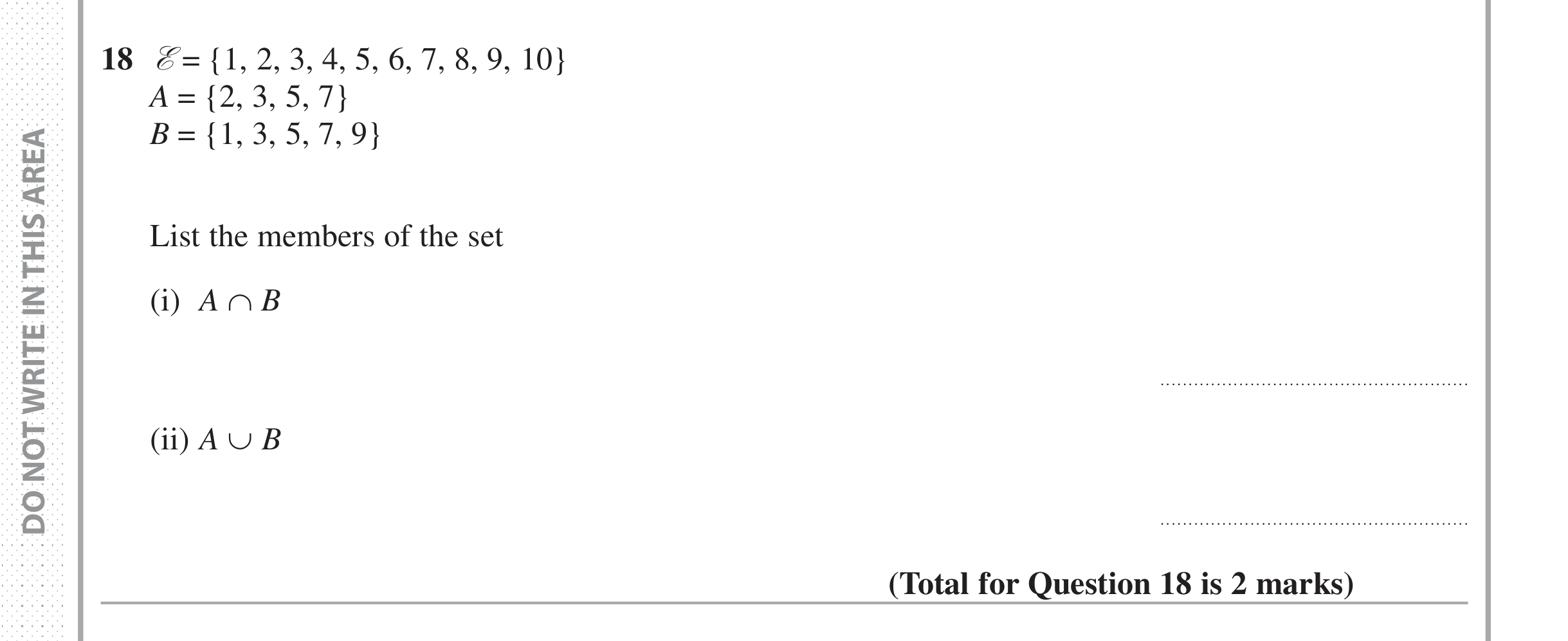 Question 18 — Venn Diagram — Edexcel iGCSE Jan 2017