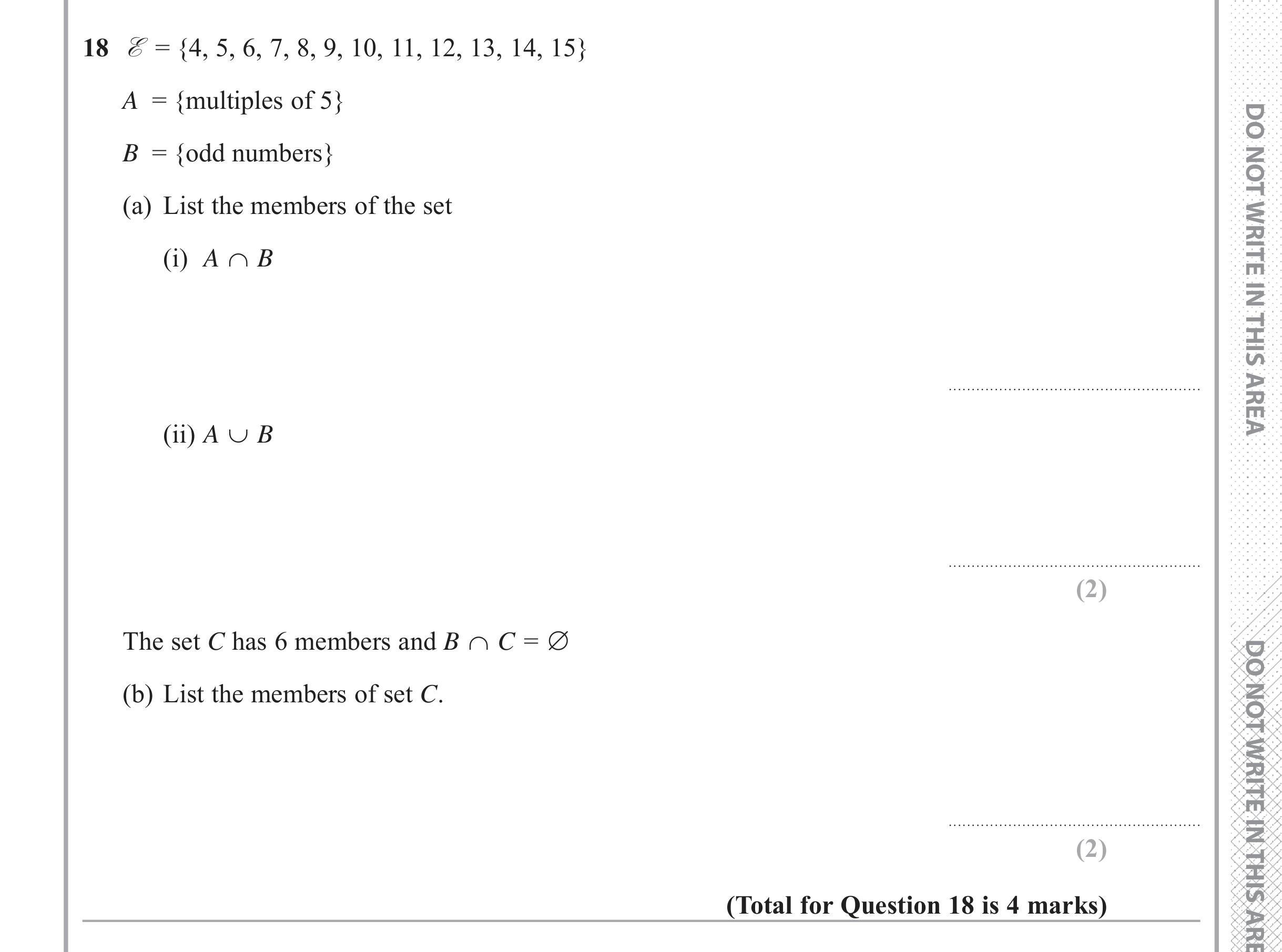Question 18 — Venn Diagram — Edexcel iGCSE June 2017