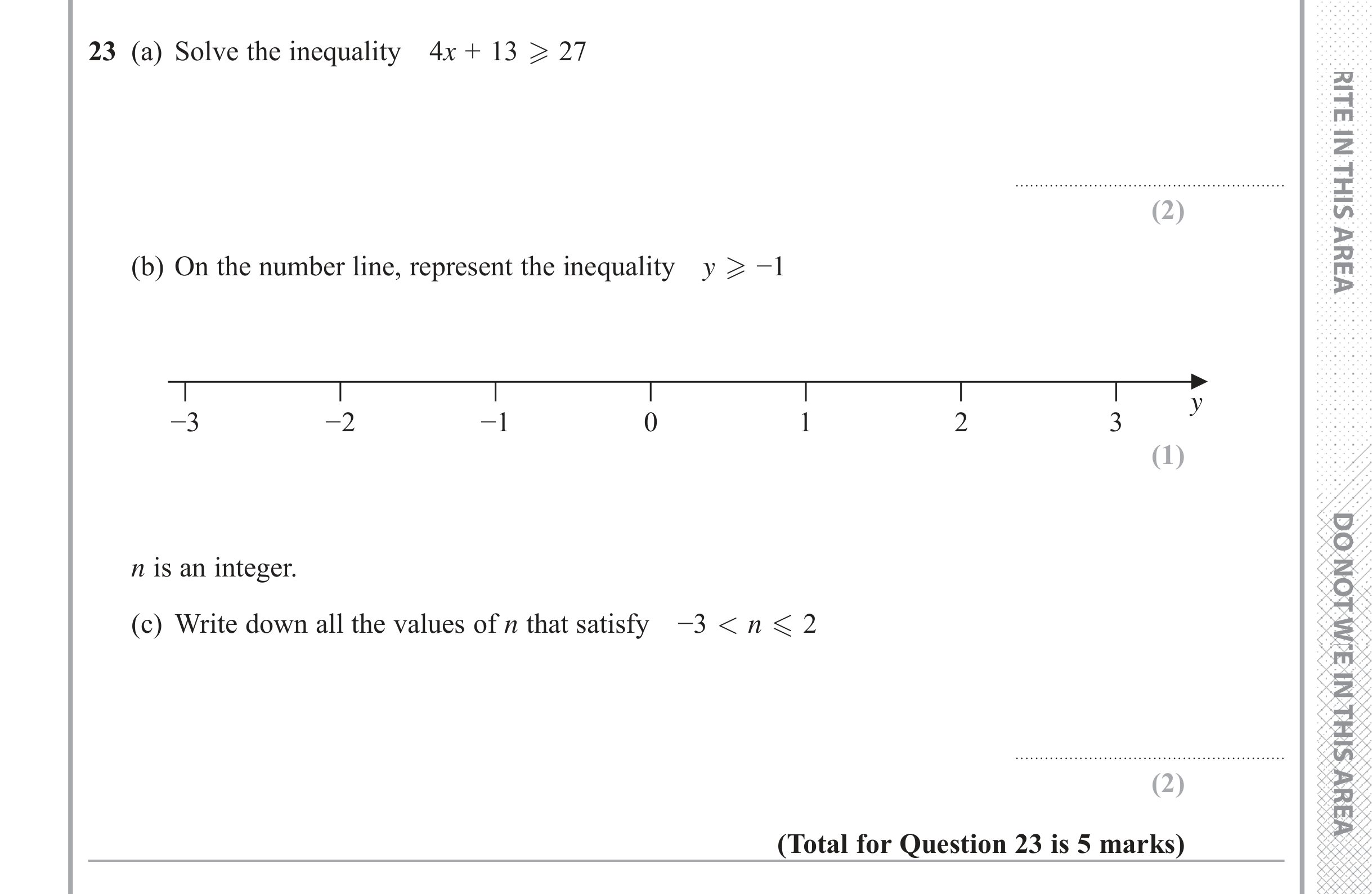 Question 23 — Inequalities — Edexcel iGCSE June 2017