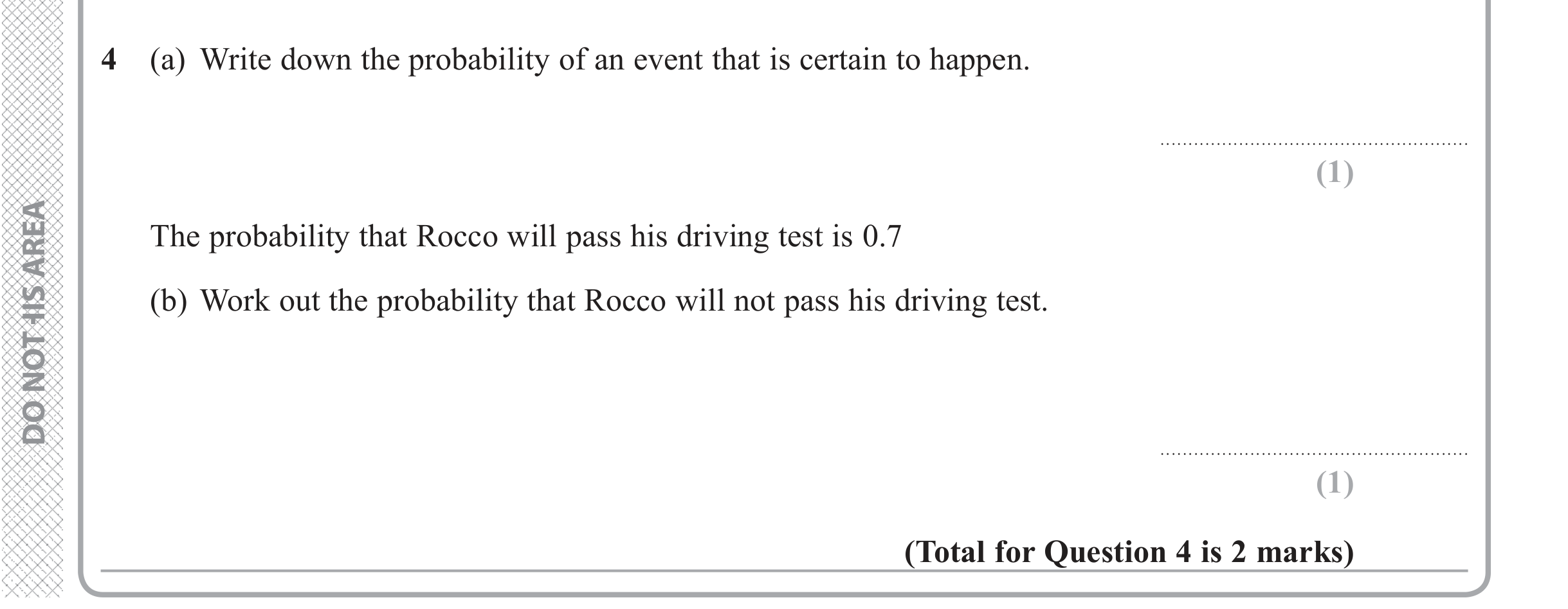 Question 4 — Probability — Edexcel iGCSE June 2017