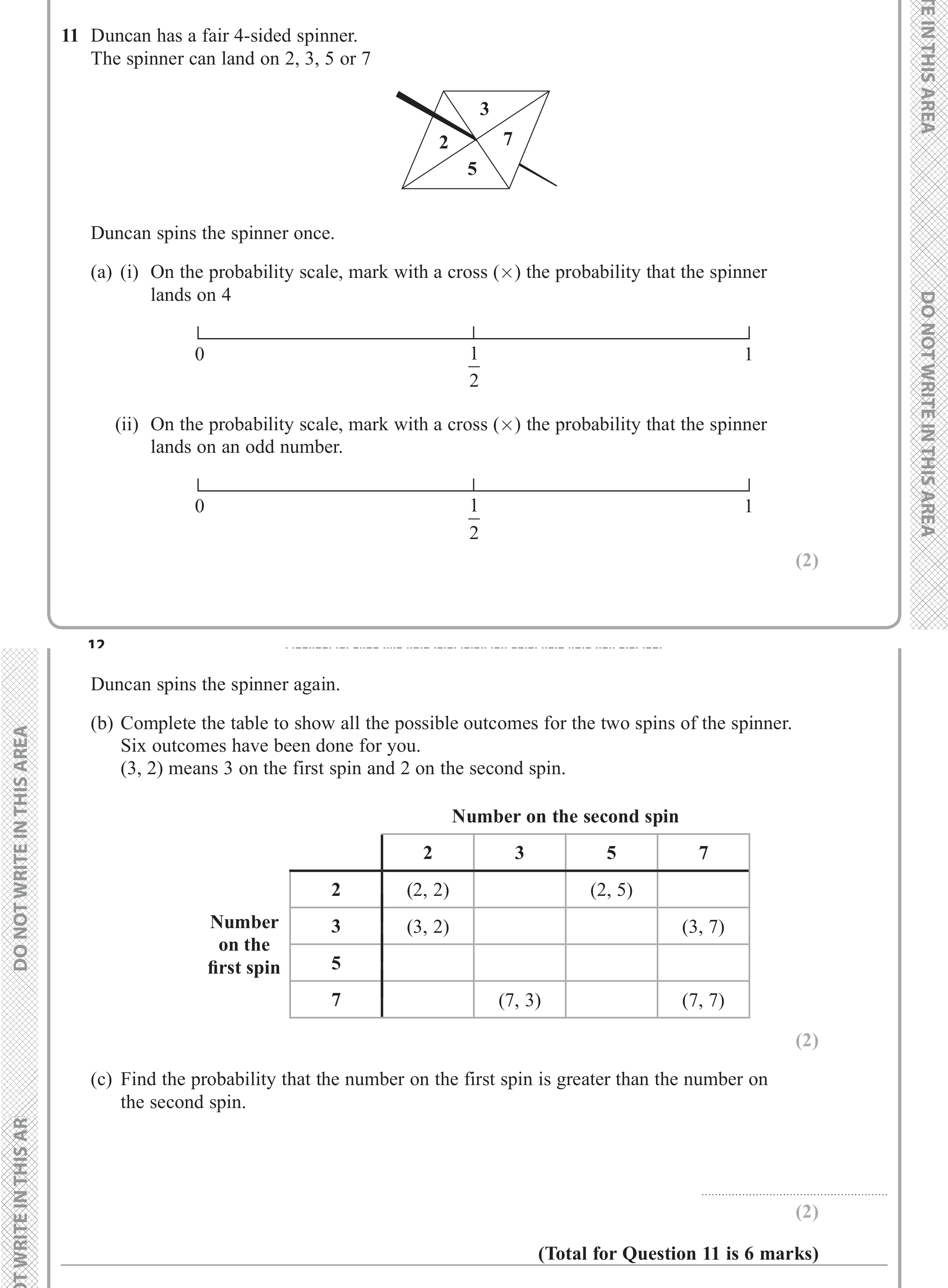 Question 11 — Probability — Edexcel iGCSE Jan 2018