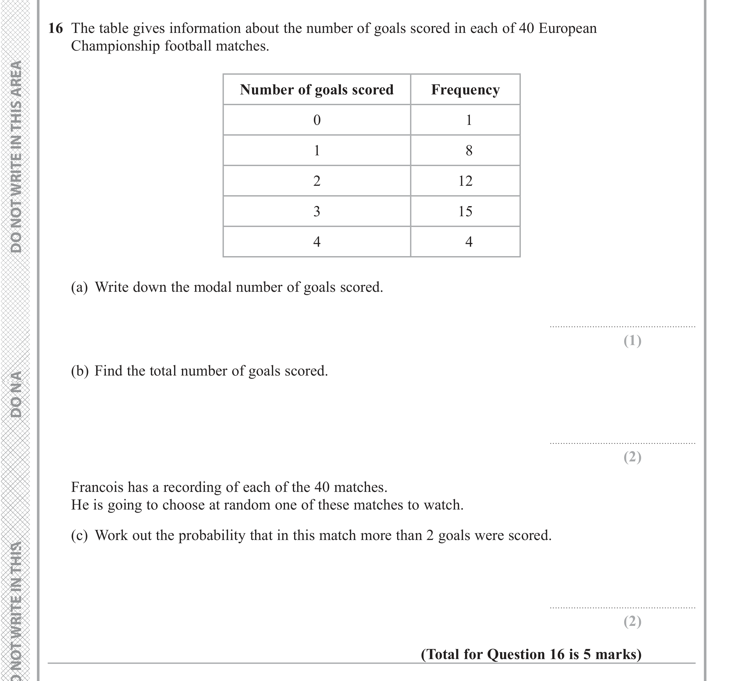 Question 16 — Probability — Edexcel iGCSE Jan 2018