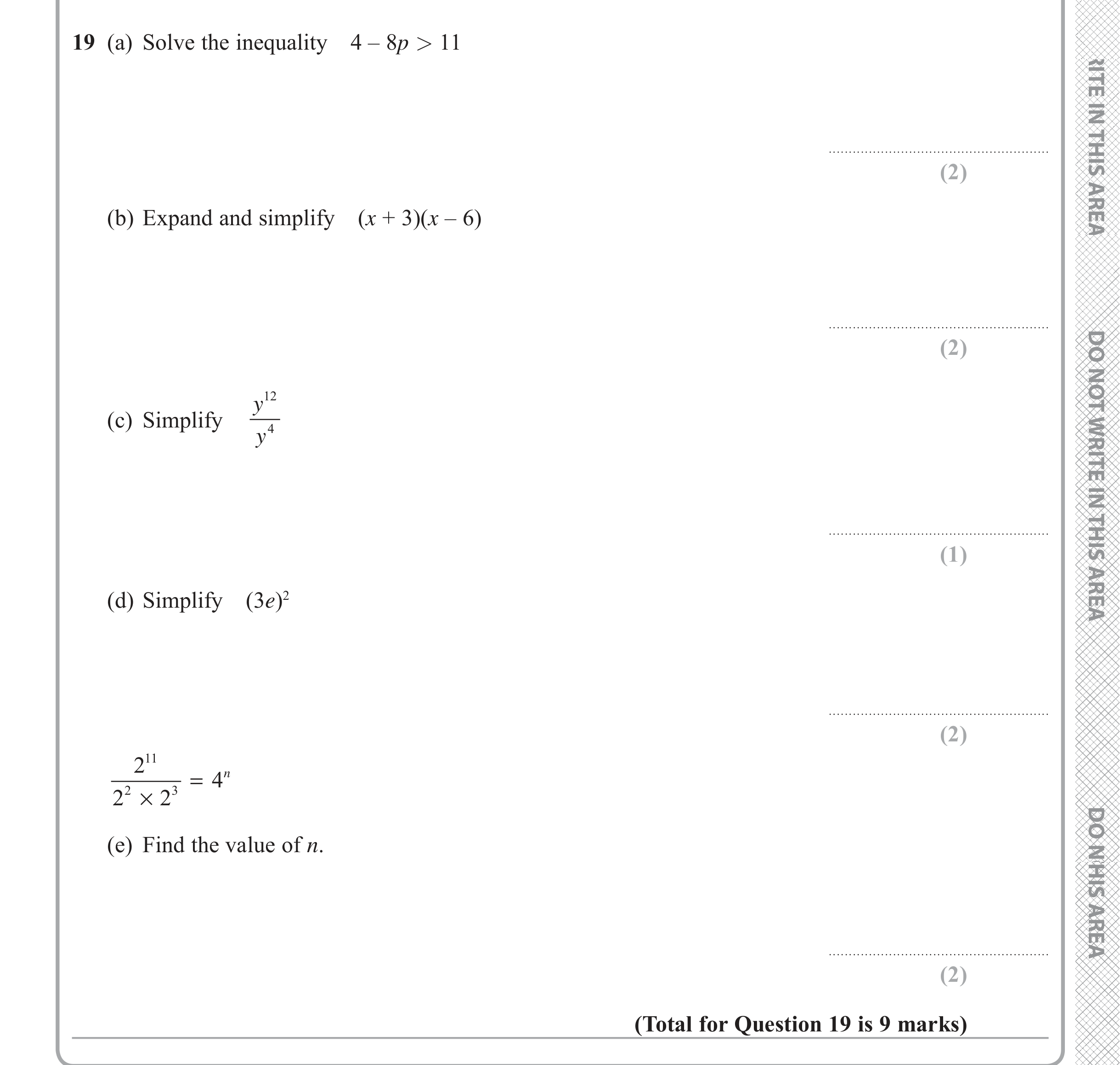 Question 19 — Inequalities — Edexcel iGCSE Jan 2018