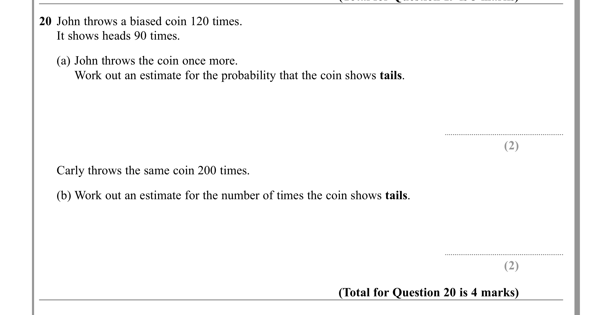 Question 20 — Probability — Edexcel iGCSE June 2011