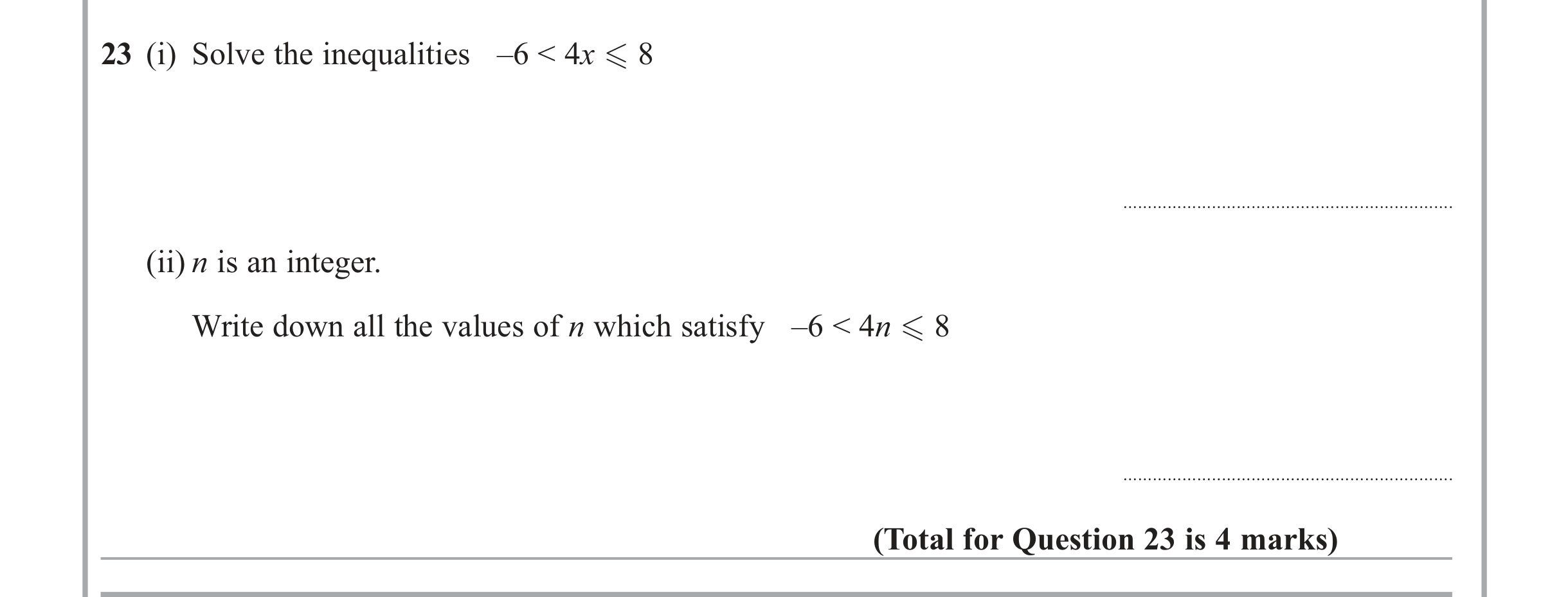 Question 23 — Inequalities — Edexcel iGCSE Jan 2012