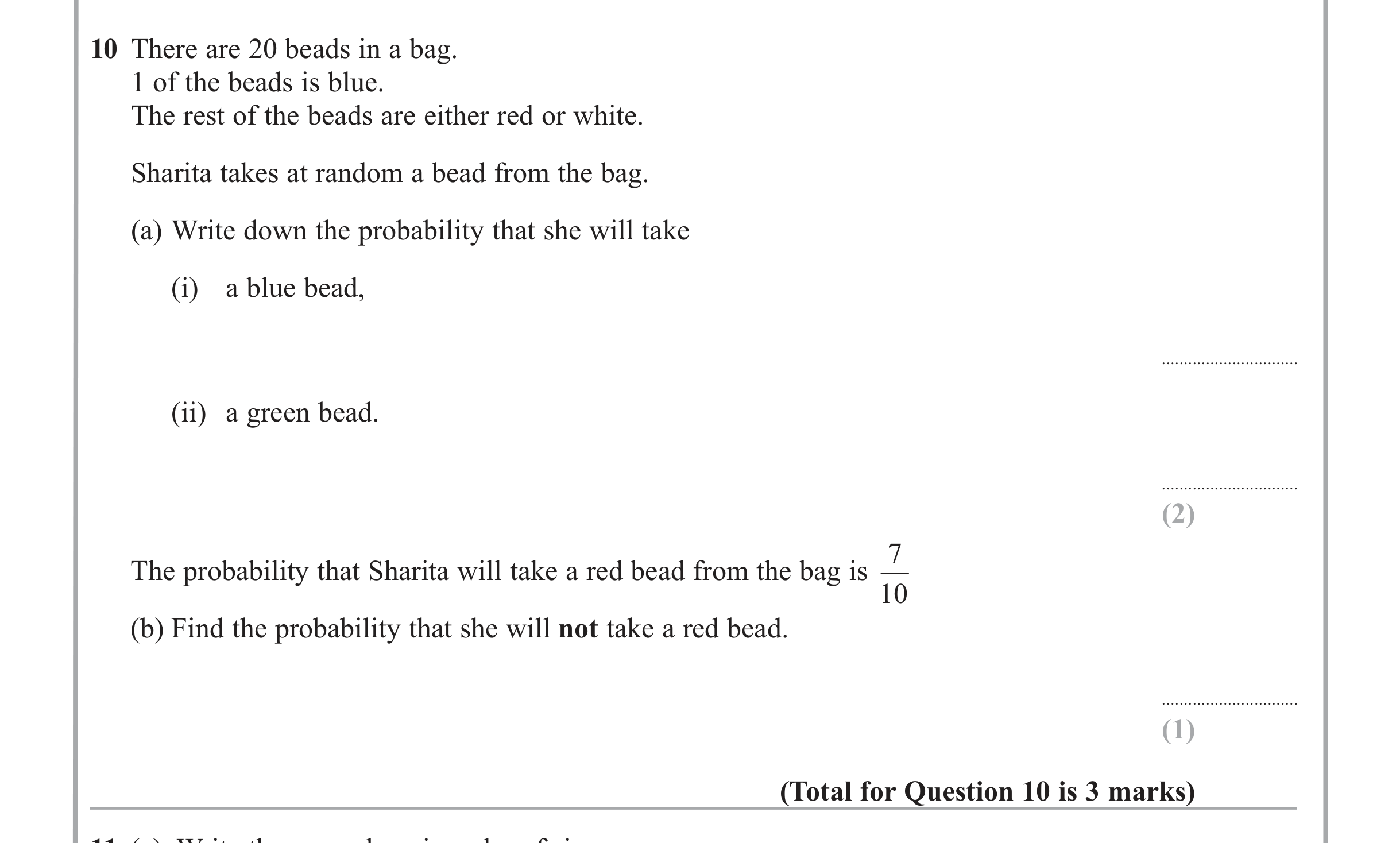 Question 10 — Probability — Edexcel iGCSE Jan 2013